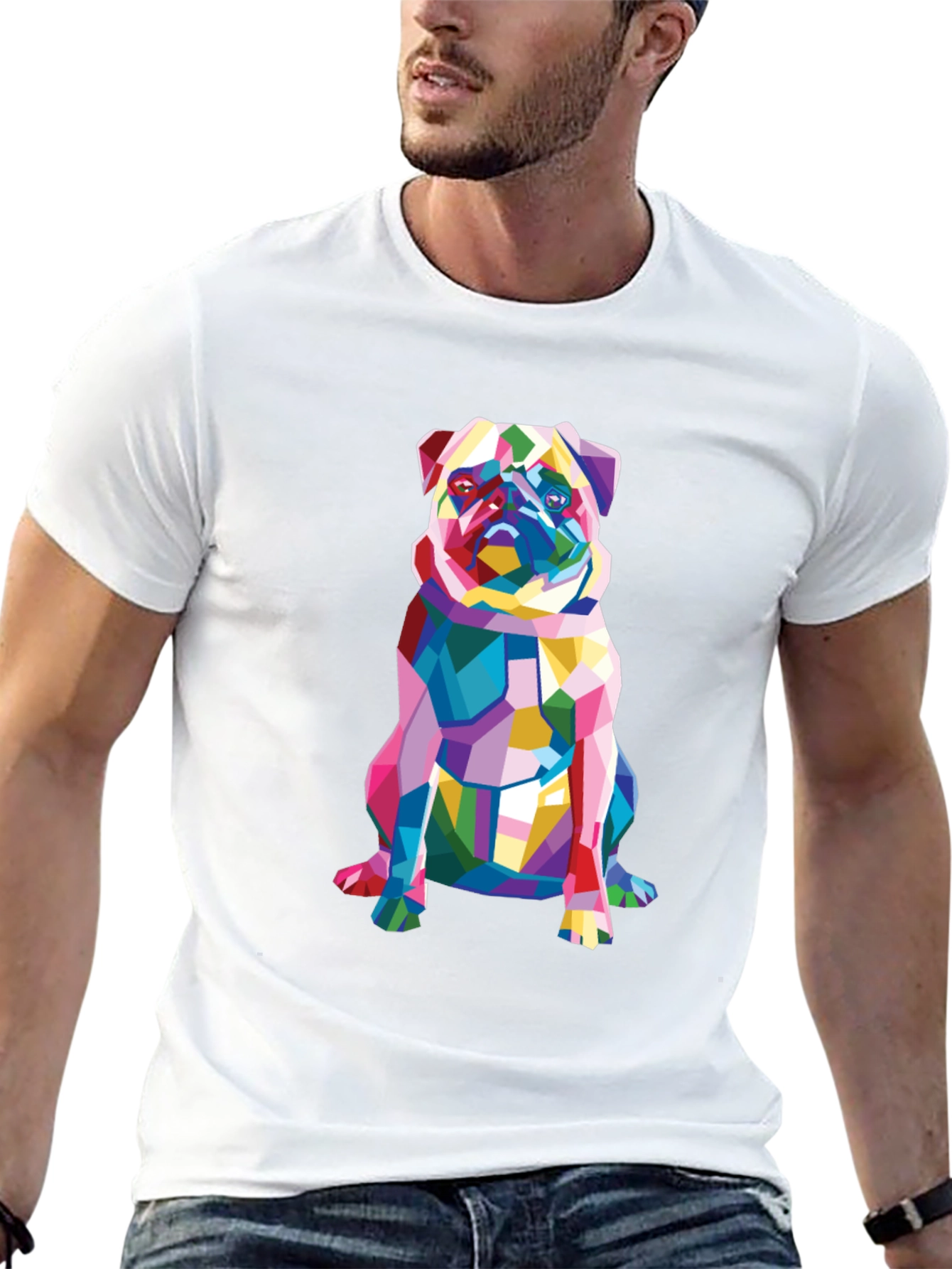 Geometric Pug Graphic Tee - Modern Dog Lovers T-Shirt