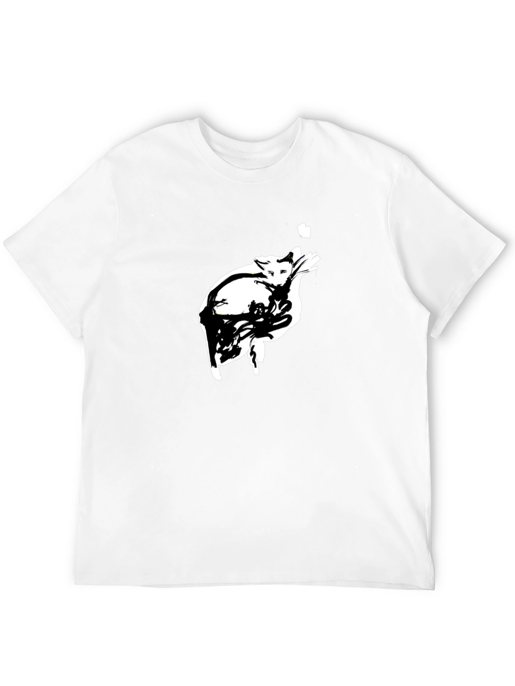 Abstract Cat Graphic Tee - Black Cotton T-Shirt