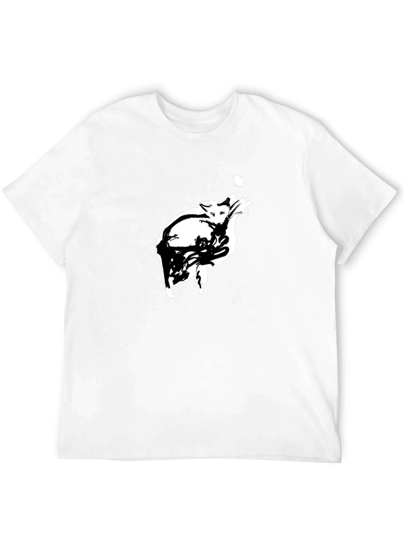 Abstract Cat Graphic Tee - Black Cotton T-Shirt