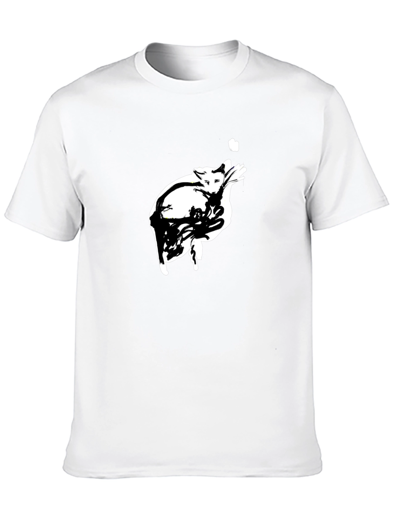 Abstract Cat Graphic Tee - Black Cotton T-Shirt