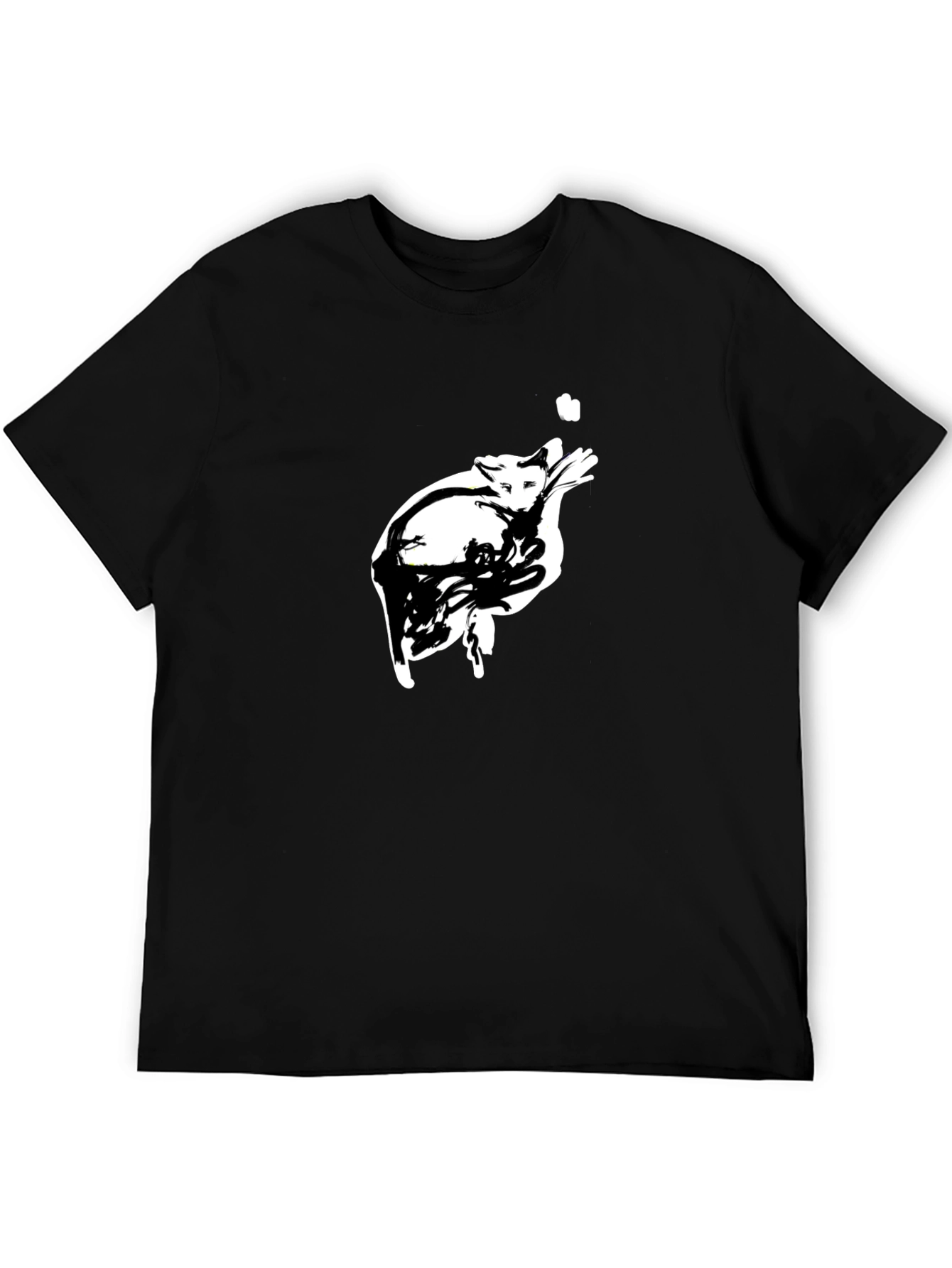 Abstract Cat Graphic Tee - Black Cotton T-Shirt