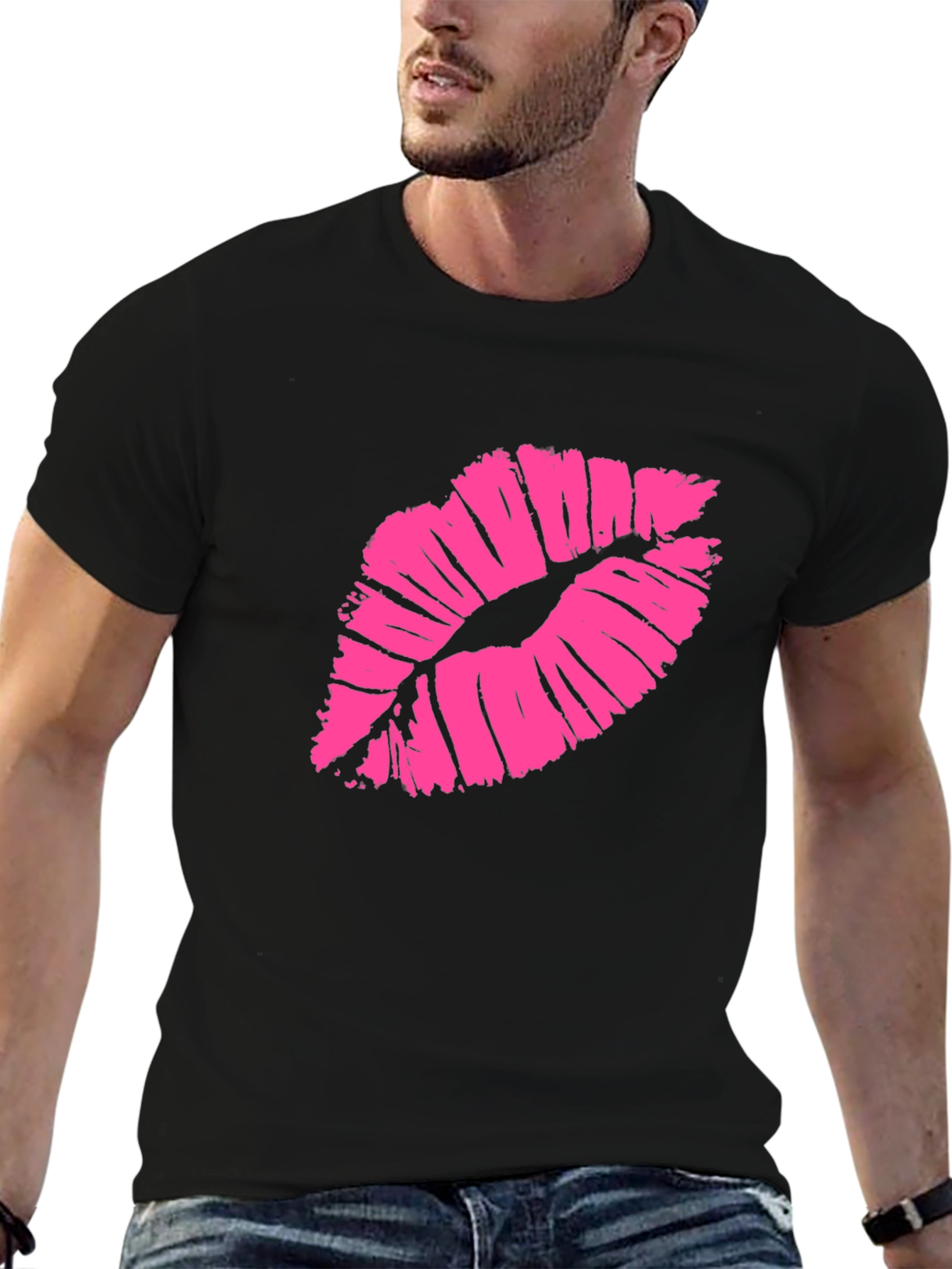Kiss Lips Graphic T-Shirt - Stylish Black Tee