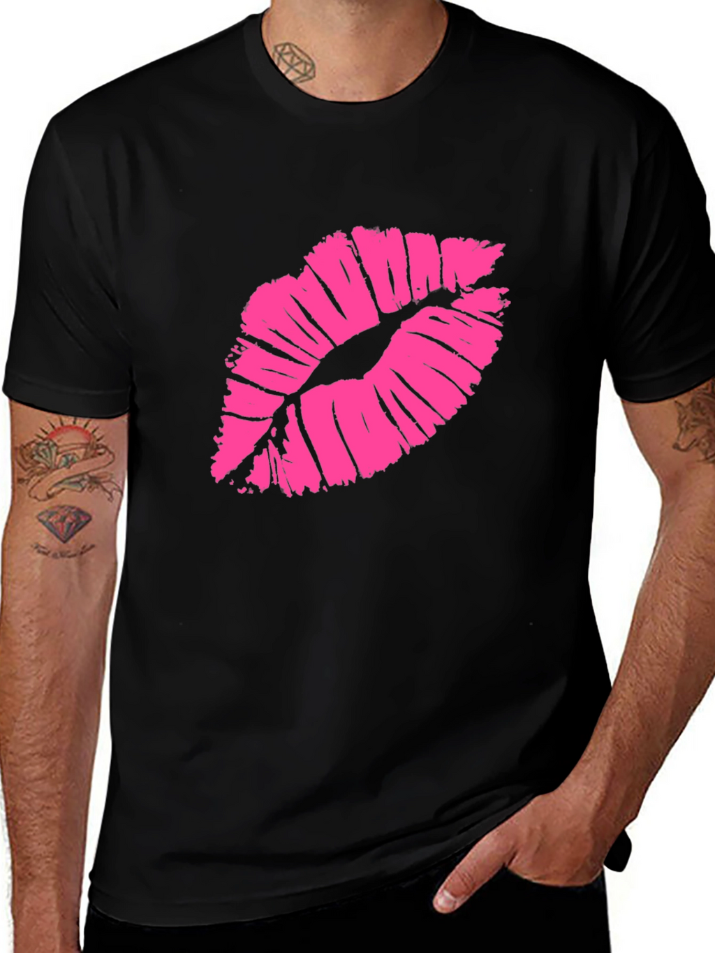 Kiss Lips Graphic T-Shirt - Stylish Black Tee