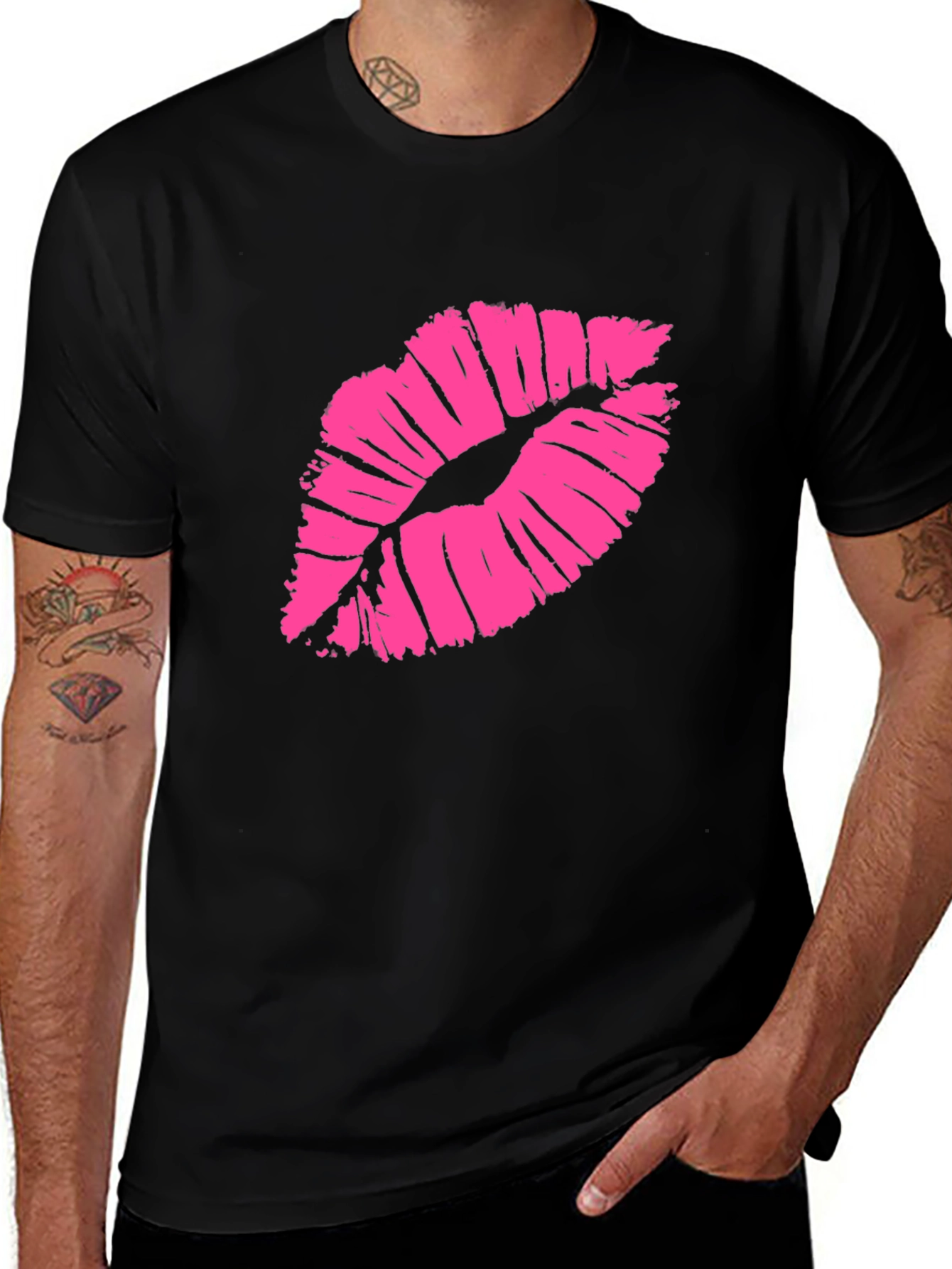 Kiss Lips Graphic T-Shirt - Stylish Black Tee