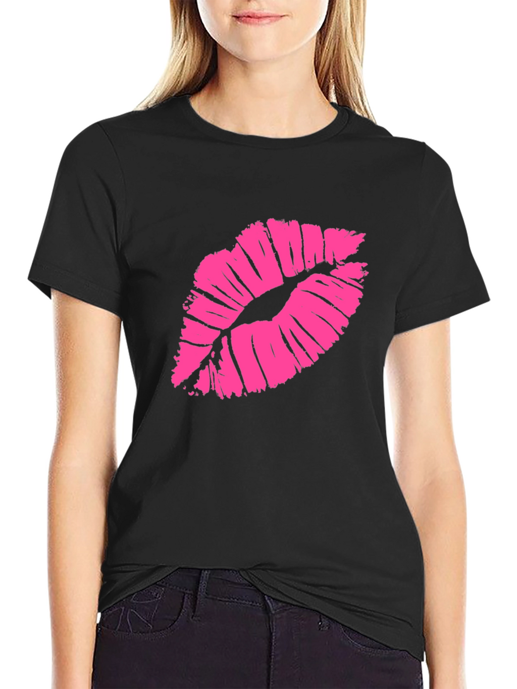 Kiss Lips Graphic T-Shirt - Stylish Black Tee