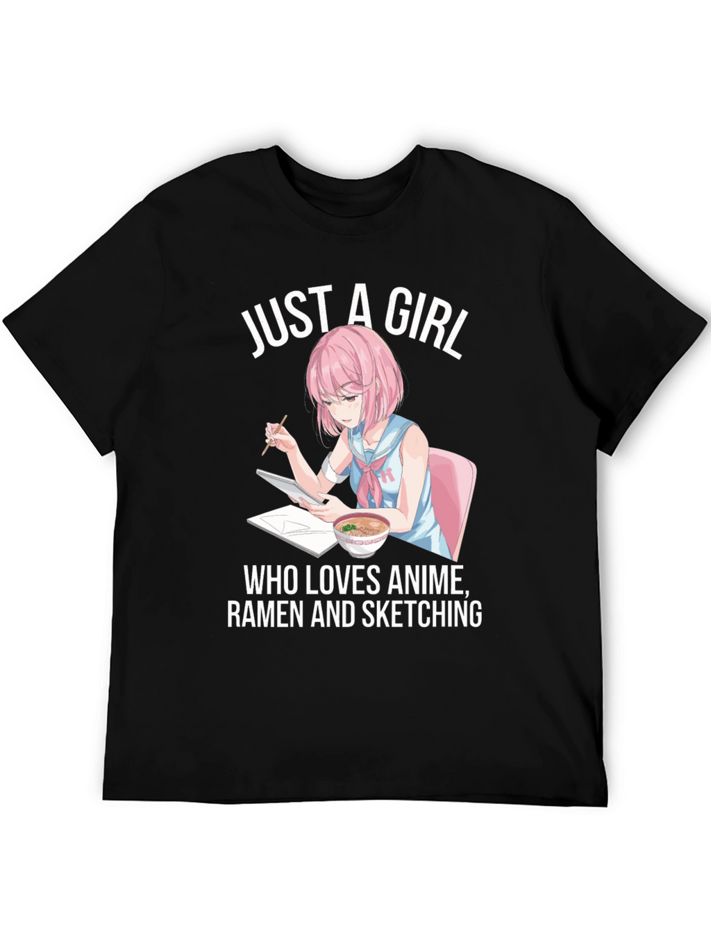 Anime Ramen Sketching Girl Graphic T-Shirt