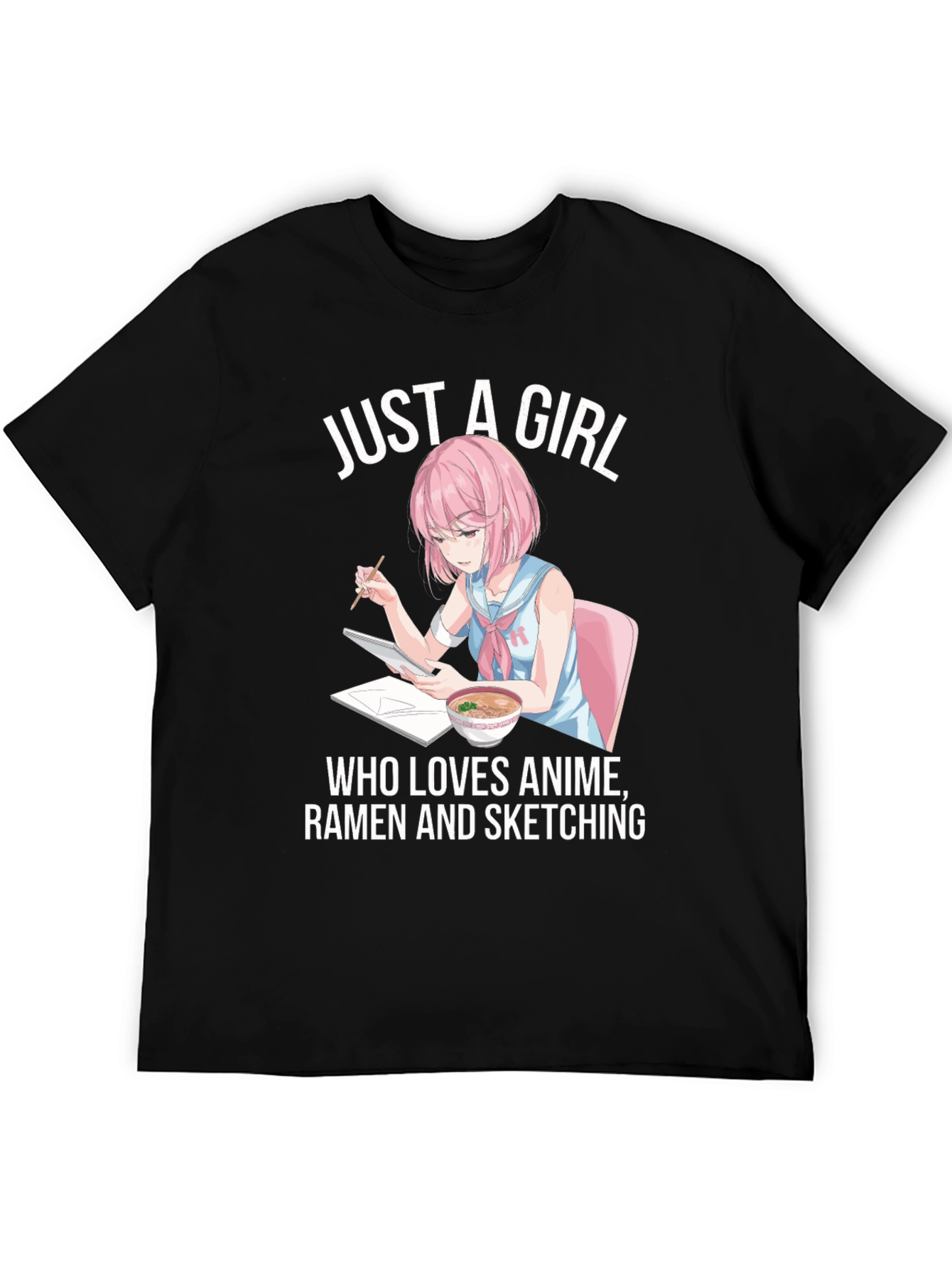 Anime Ramen Sketching Girl Graphic T-Shirt