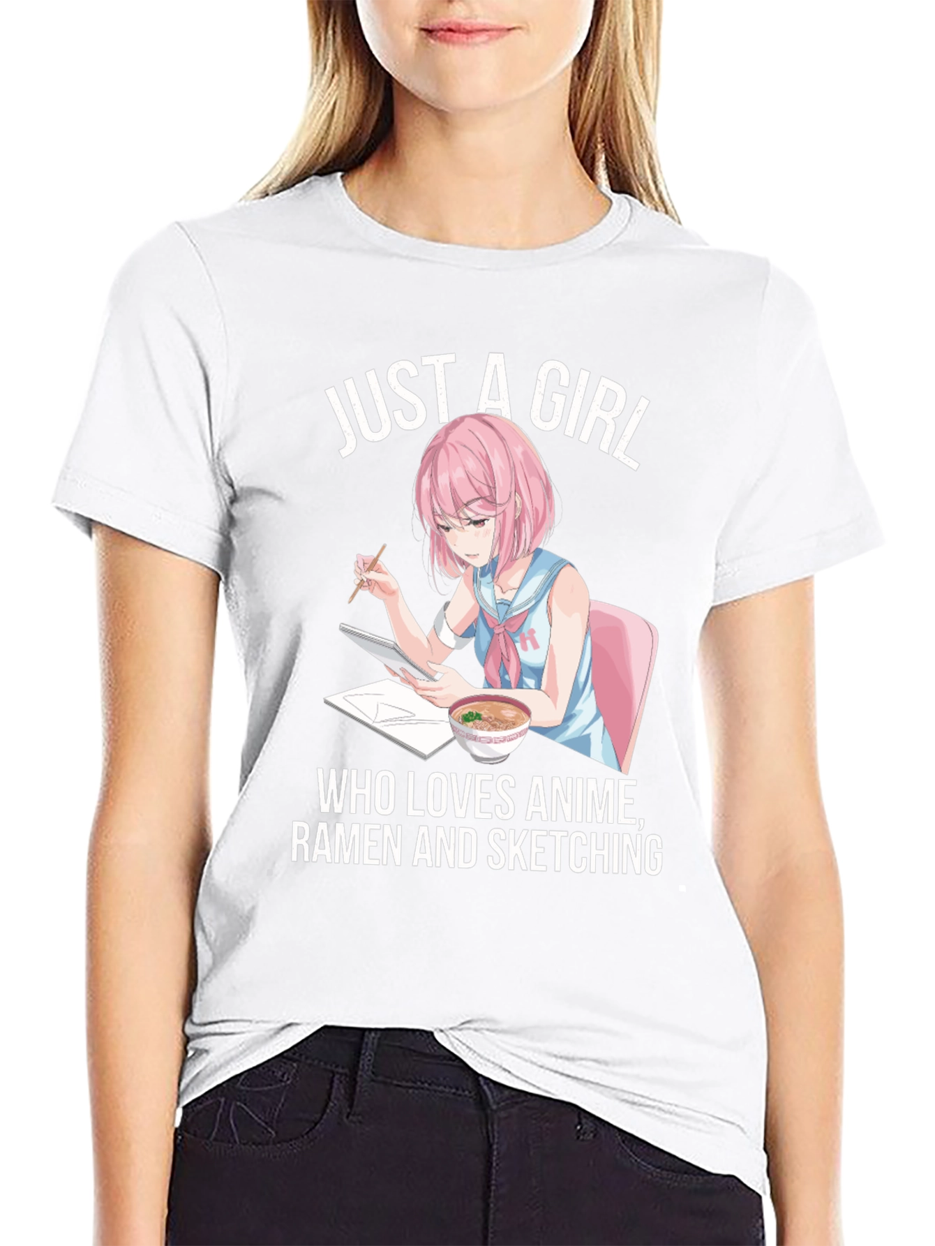 Anime Ramen Sketching Girl Graphic T-Shirt