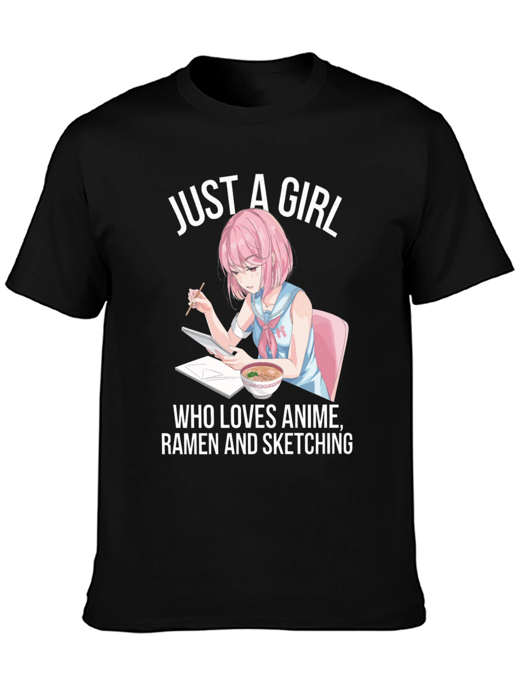 Anime Ramen Sketching Girl Graphic T-Shirt