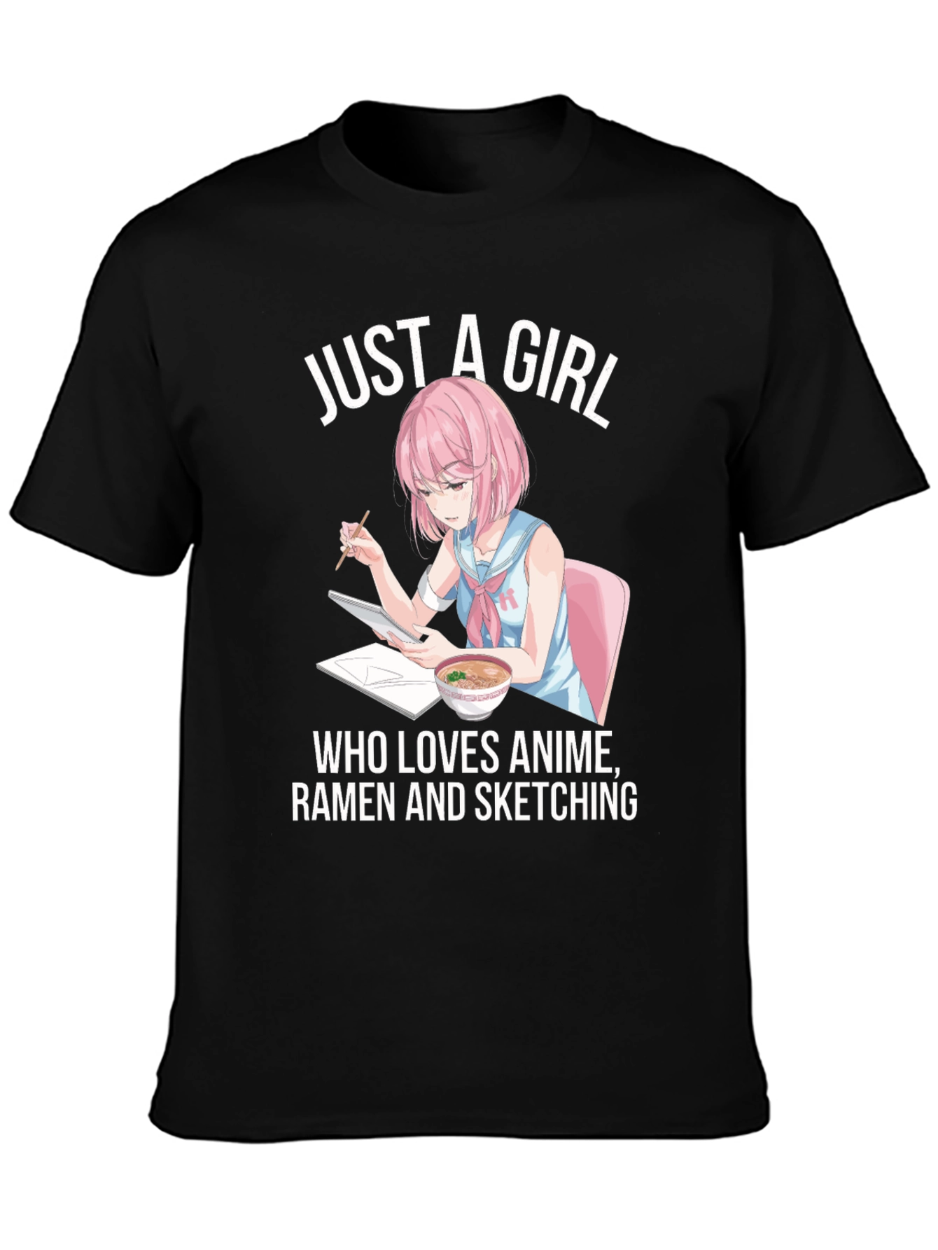 Anime Ramen Sketching Girl Graphic T-Shirt