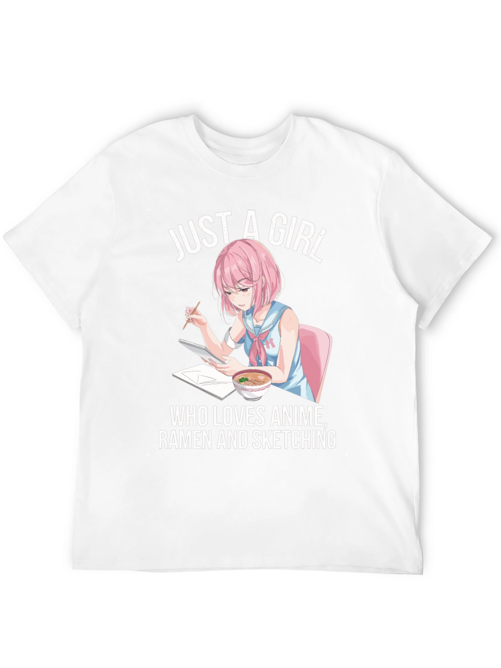 Anime Ramen Sketching Girl Graphic T-Shirt
