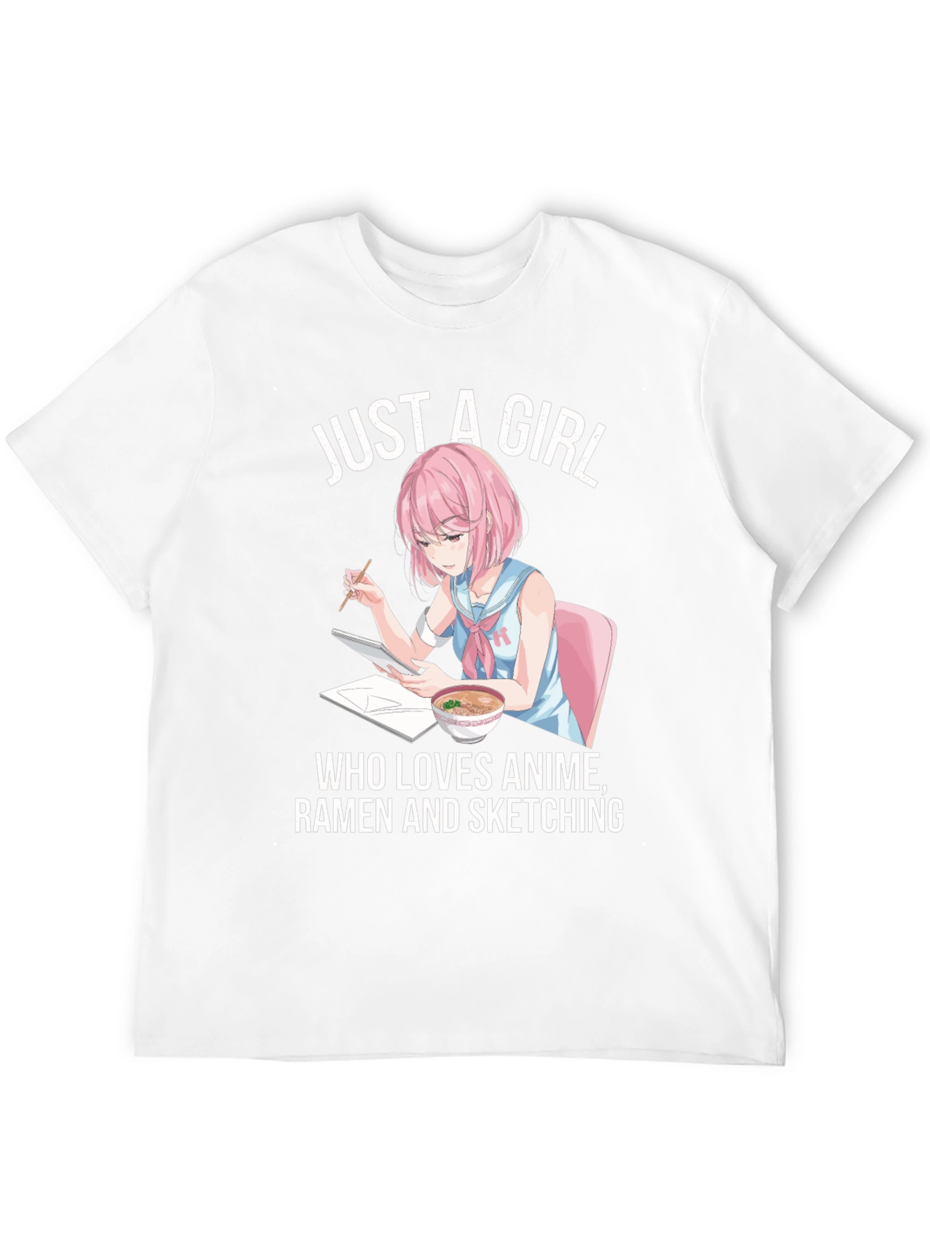 Anime Ramen Sketching Girl Graphic T-Shirt