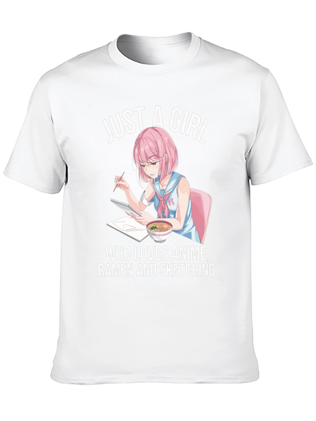 Anime Ramen Sketching Girl Graphic T-Shirt