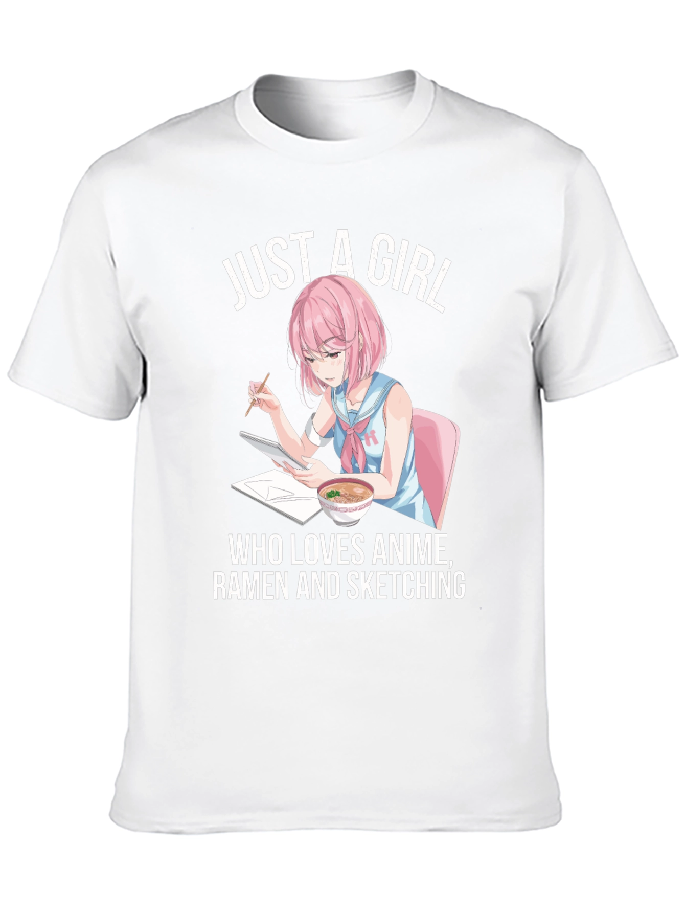 Anime Ramen Sketching Girl Graphic T-Shirt