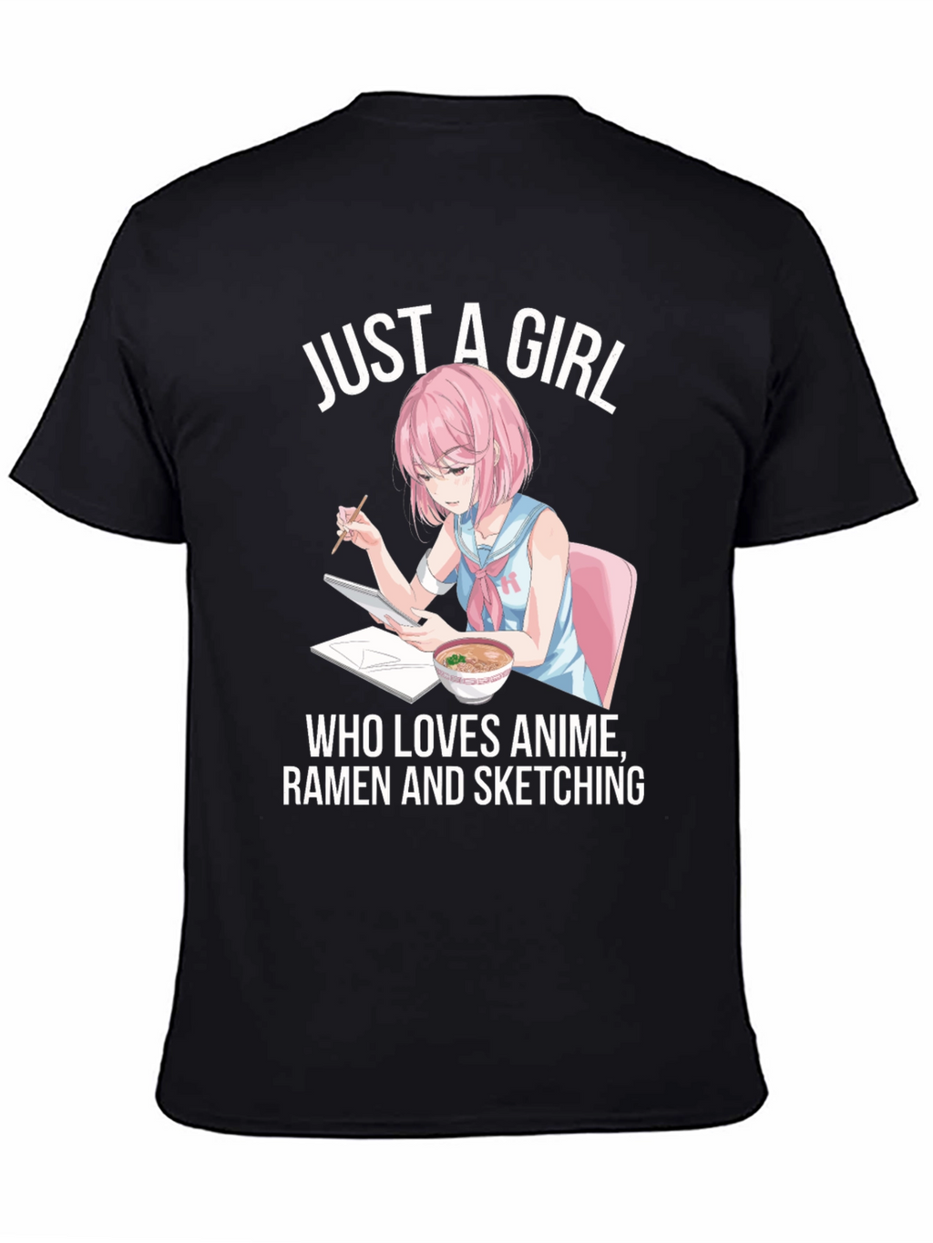 Anime Ramen Sketching Girl Graphic T-Shirt