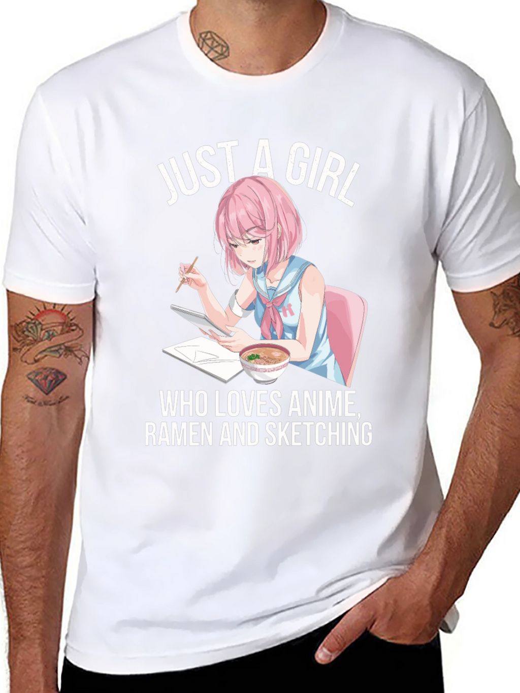 Anime Ramen Sketching Girl Graphic T-Shirt