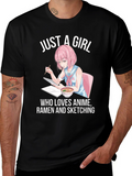 Anime Ramen Sketching Girl Graphic T-Shirt