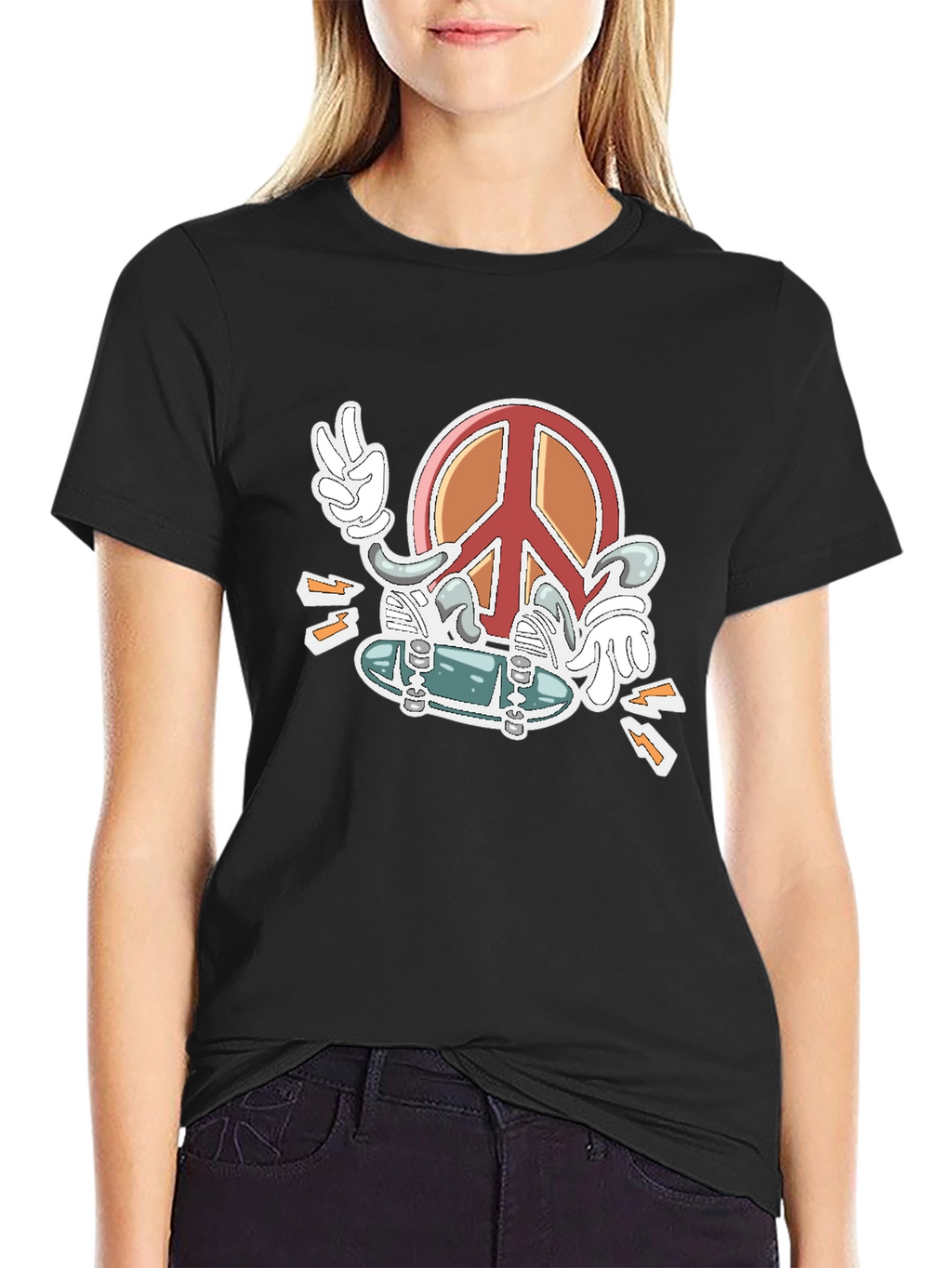 Peace Sign Skateboard Graphic T-Shirt