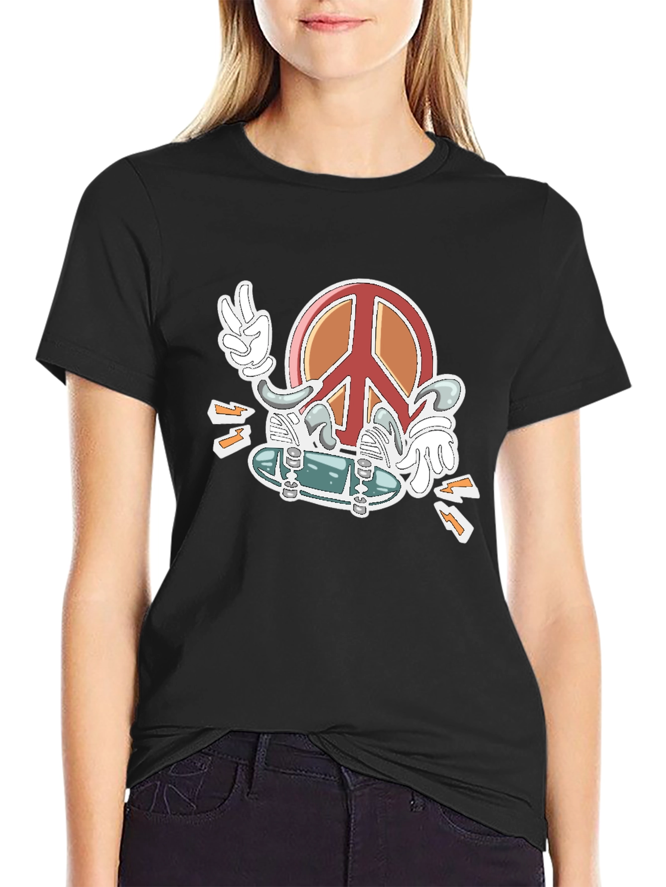 Peace Sign Skateboard Graphic T-Shirt