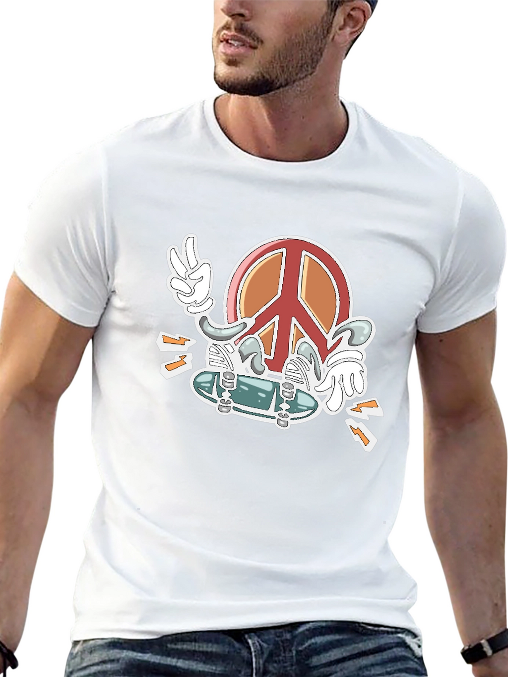 Peace Sign Skateboard Graphic T-Shirt