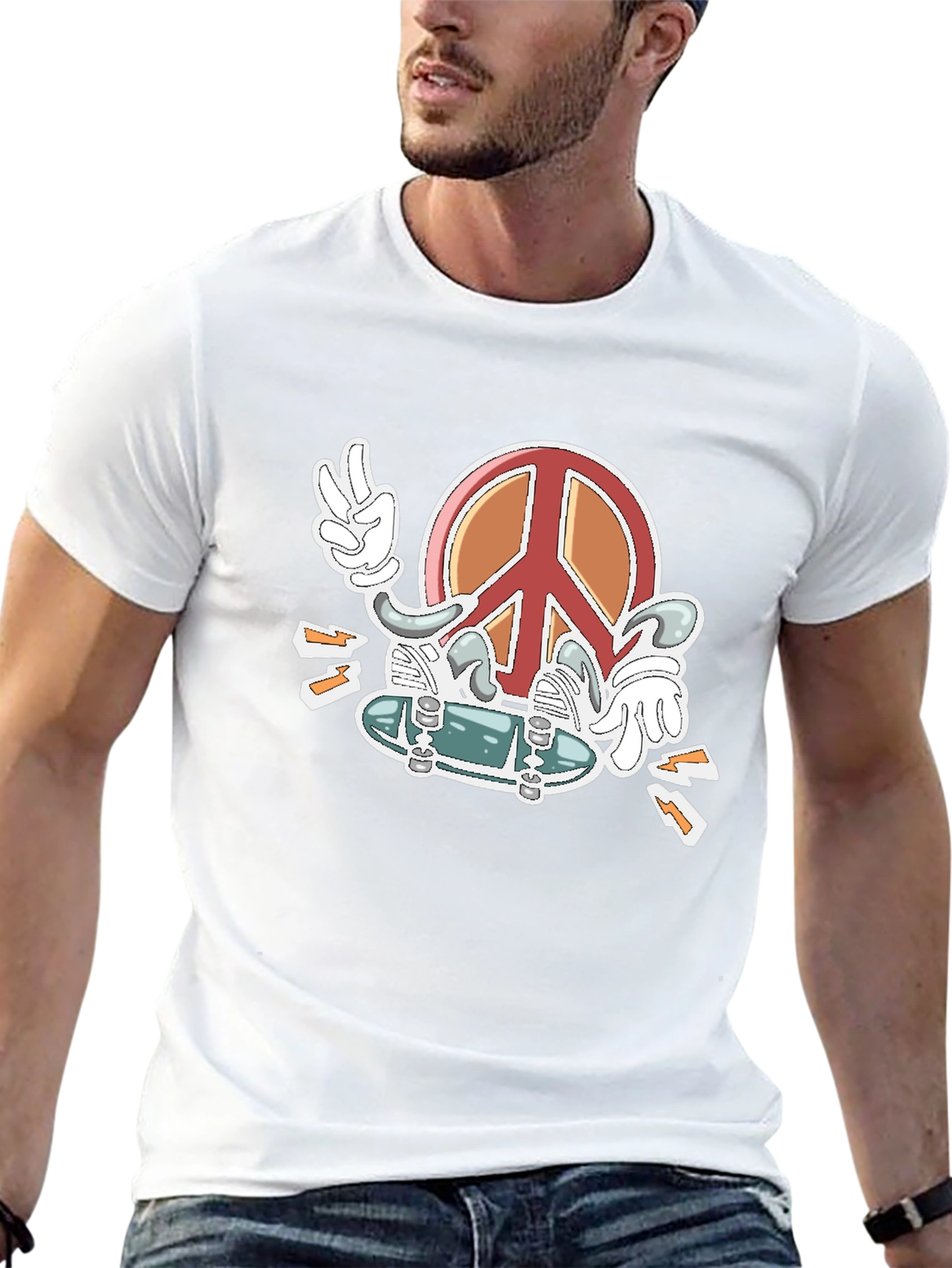 Peace Sign Skateboard Graphic T-Shirt