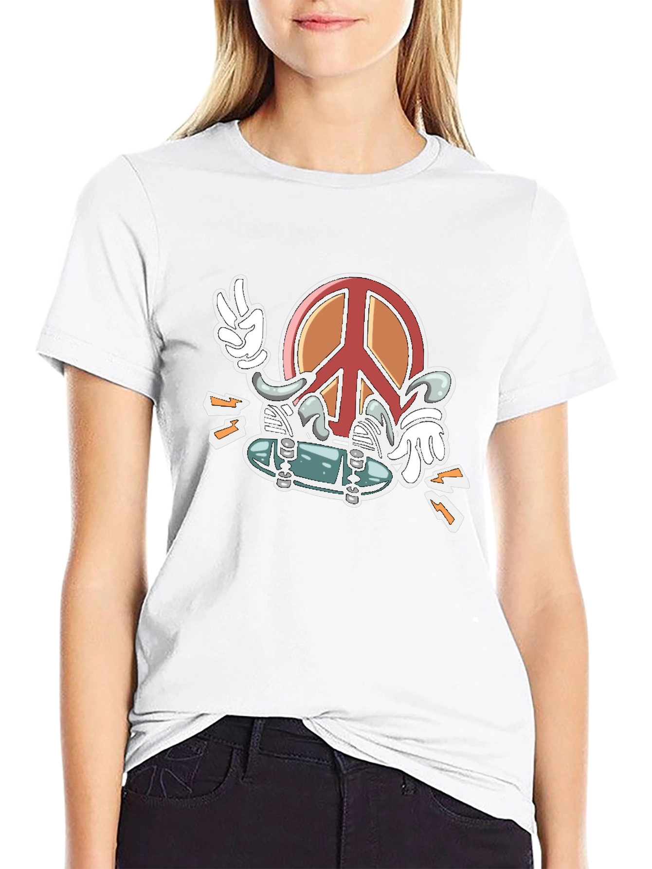 Peace Sign Skateboard Graphic T-Shirt