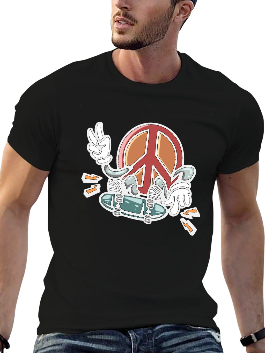 Peace Sign Skateboard Graphic T-Shirt
