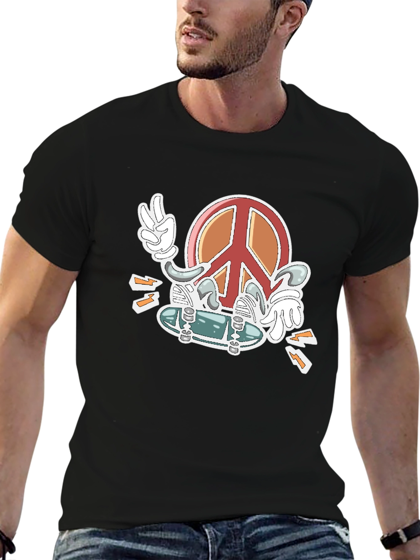 Peace Sign Skateboard Graphic T-Shirt