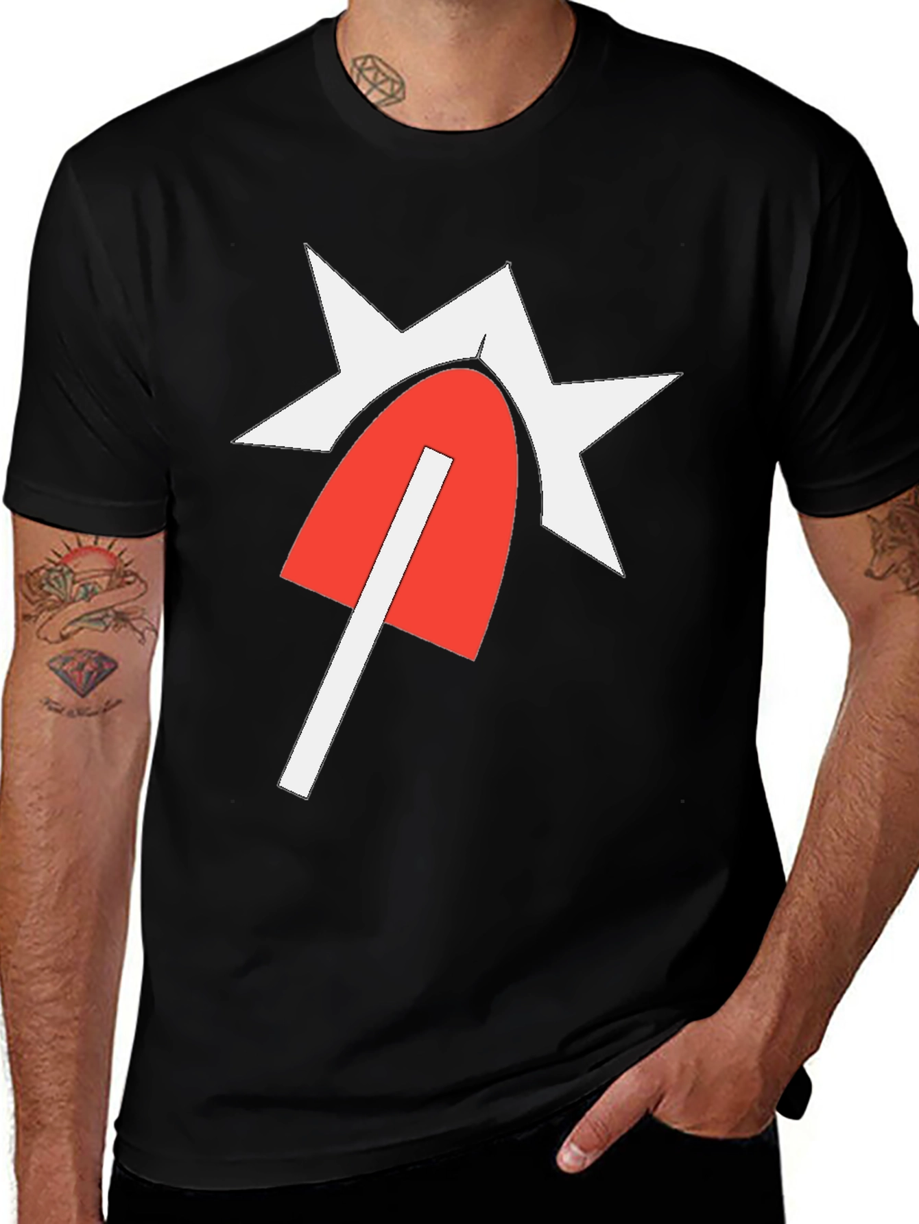 Graphic Tee with Red & White Design