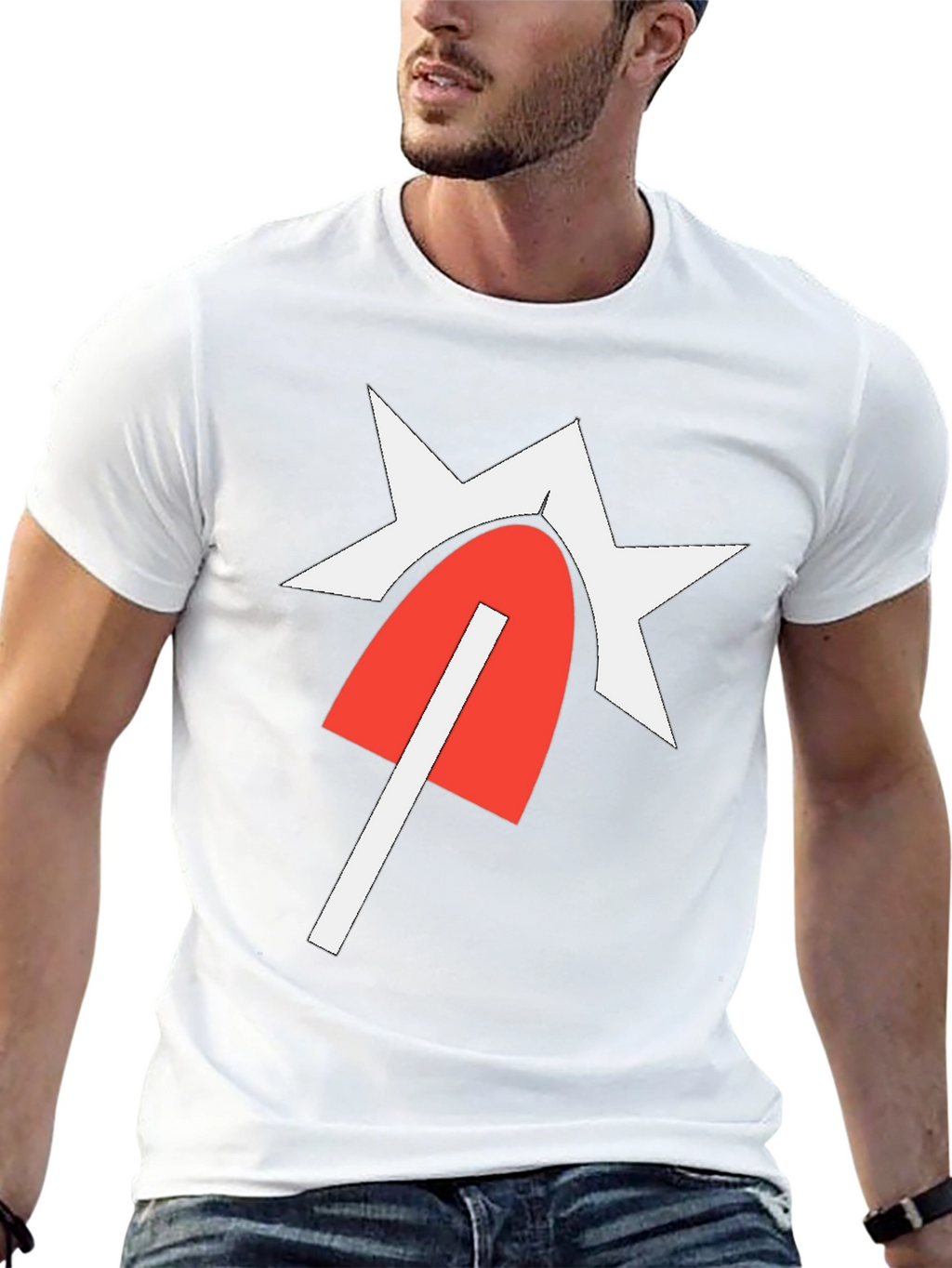 Graphic Tee with Red & White Design