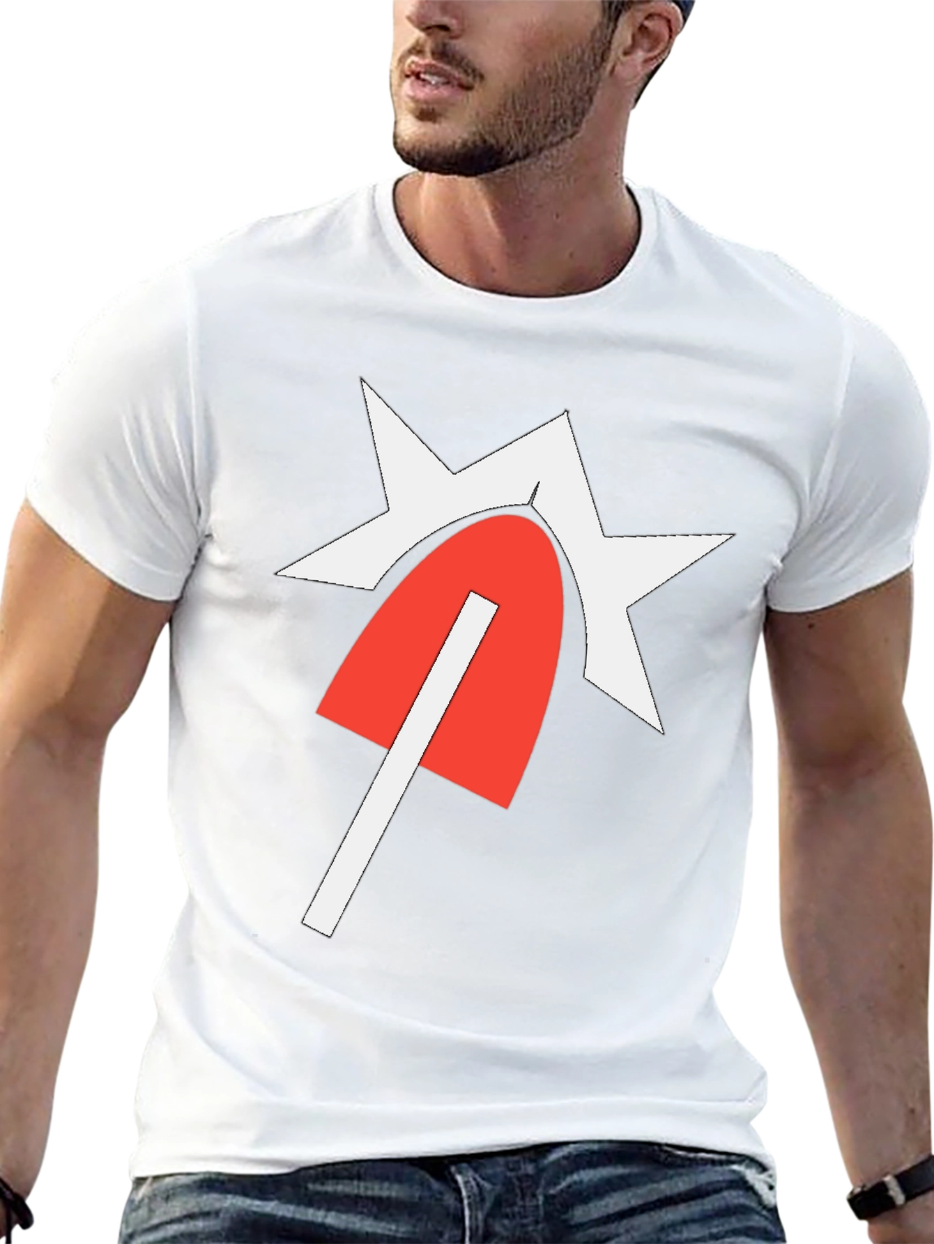 Graphic Tee with Red & White Design