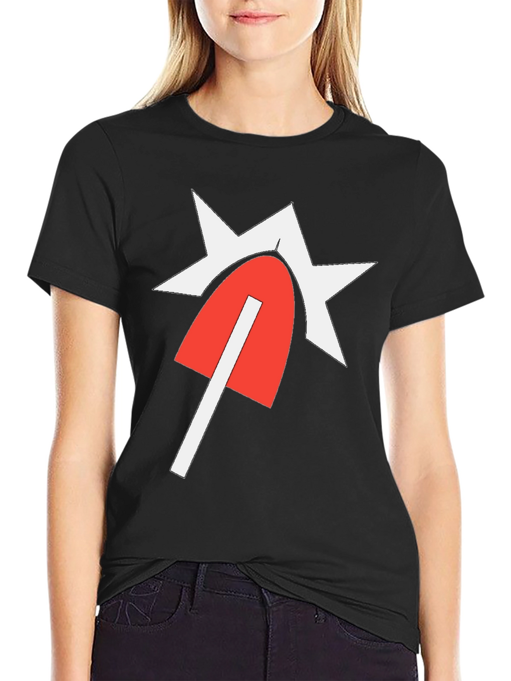 Graphic Tee with Red & White Design