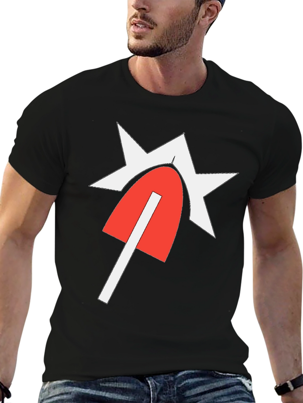 Graphic Tee with Red & White Design