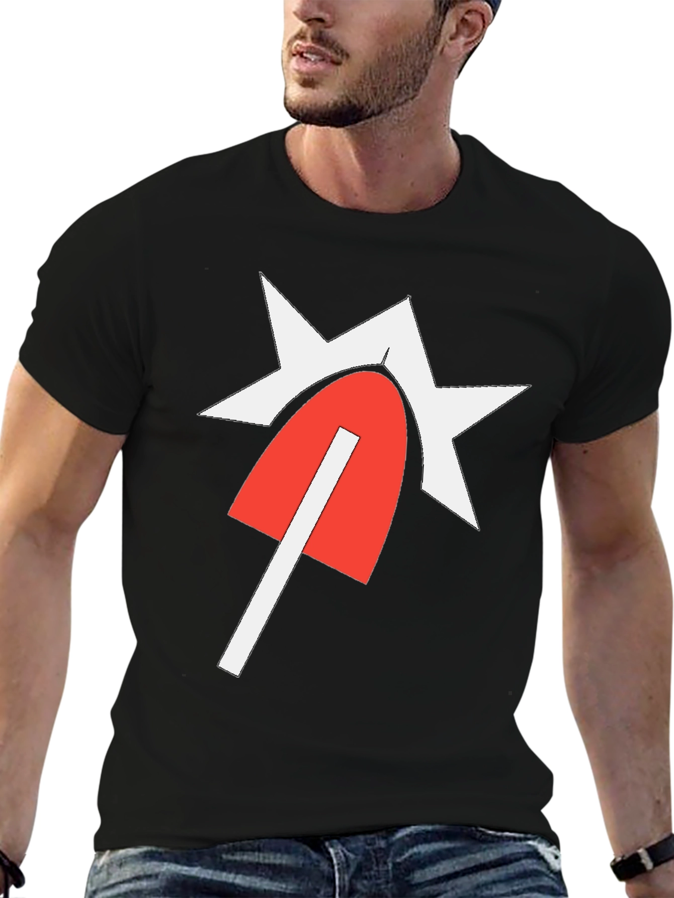 Graphic Tee with Red & White Design