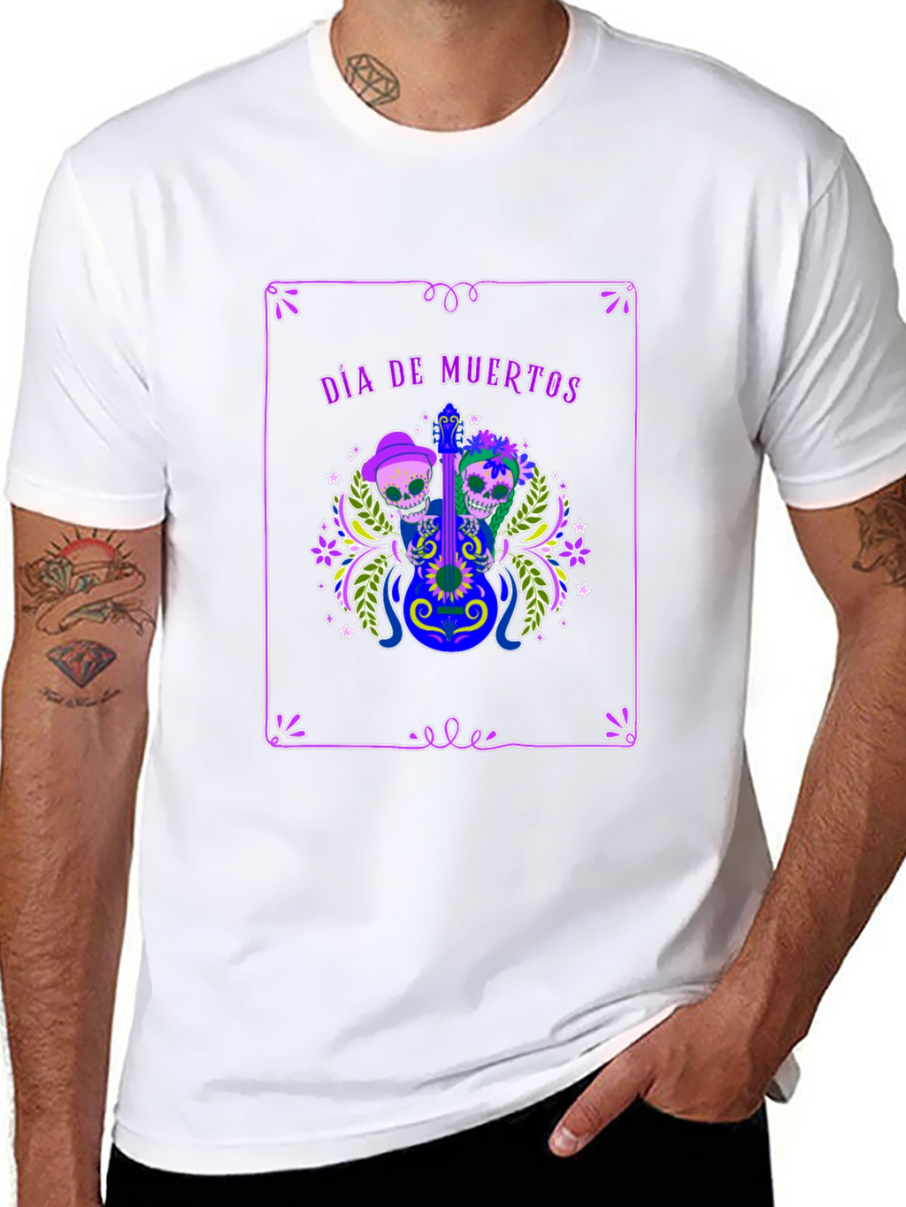 Día de Muertos T-Shirt - Skull Guitar Graphic Tee