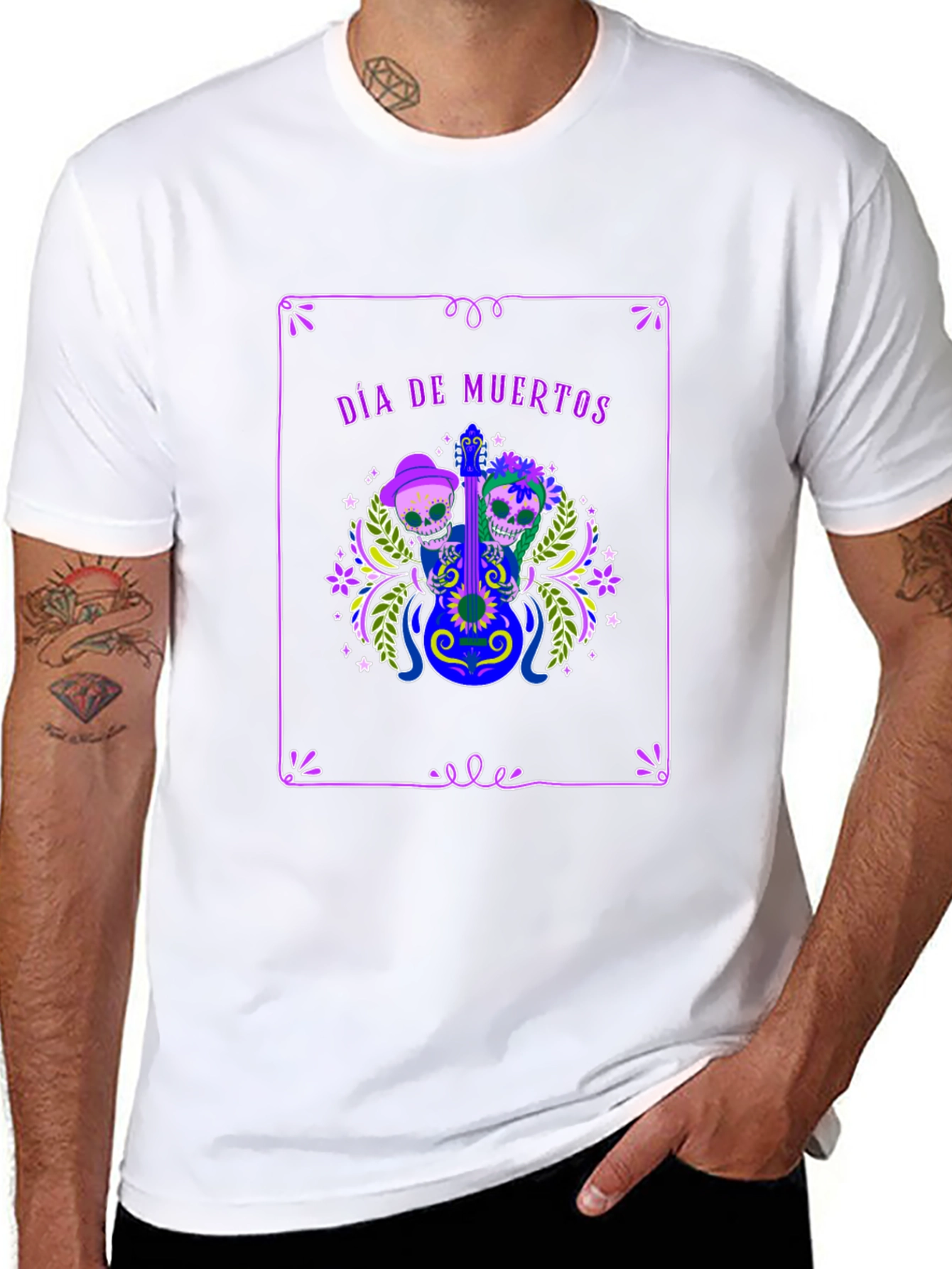 Día de Muertos T-Shirt - Skull Guitar Graphic Tee