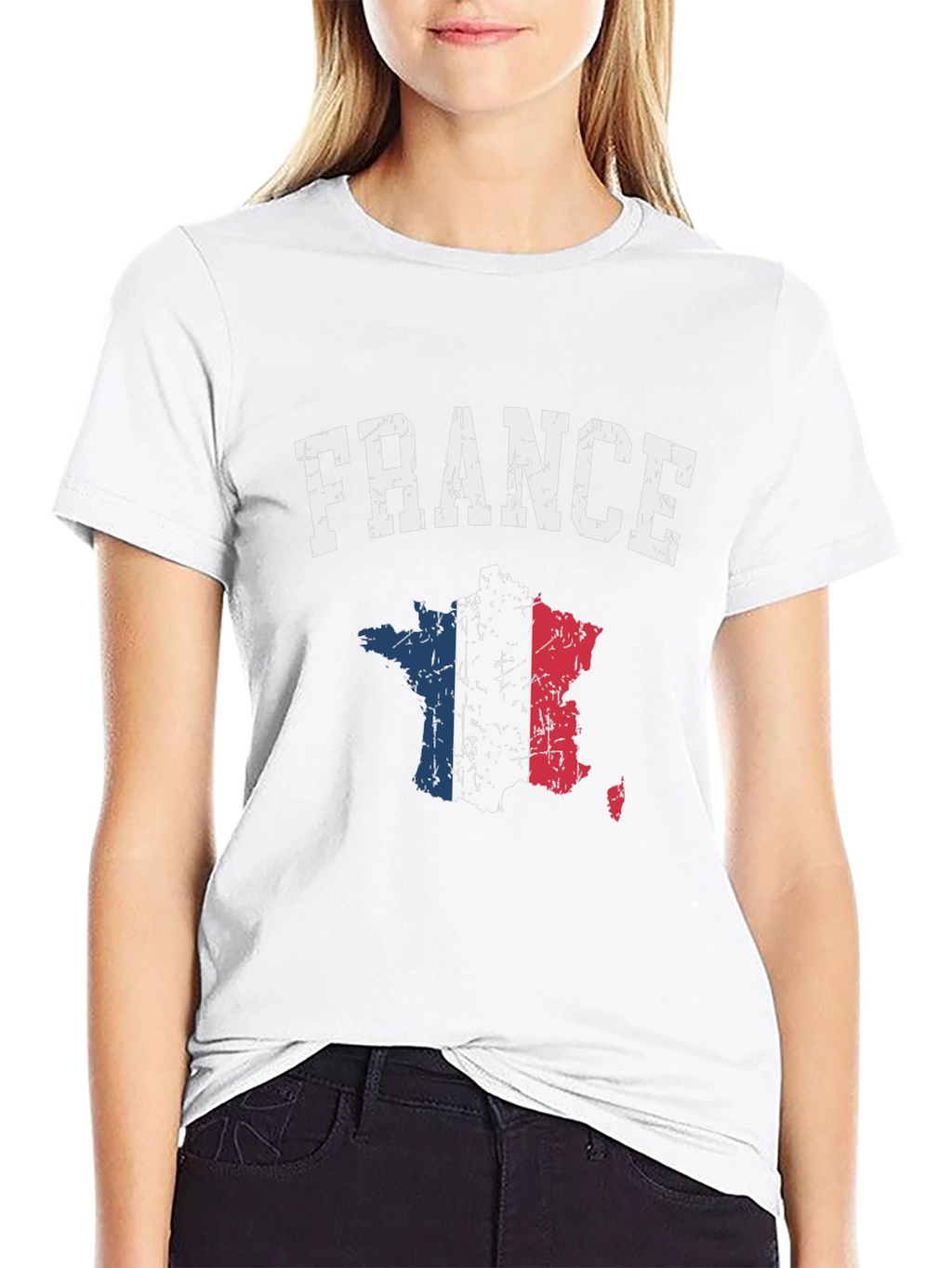 France Flag Map T-Shirt - Distressed Design