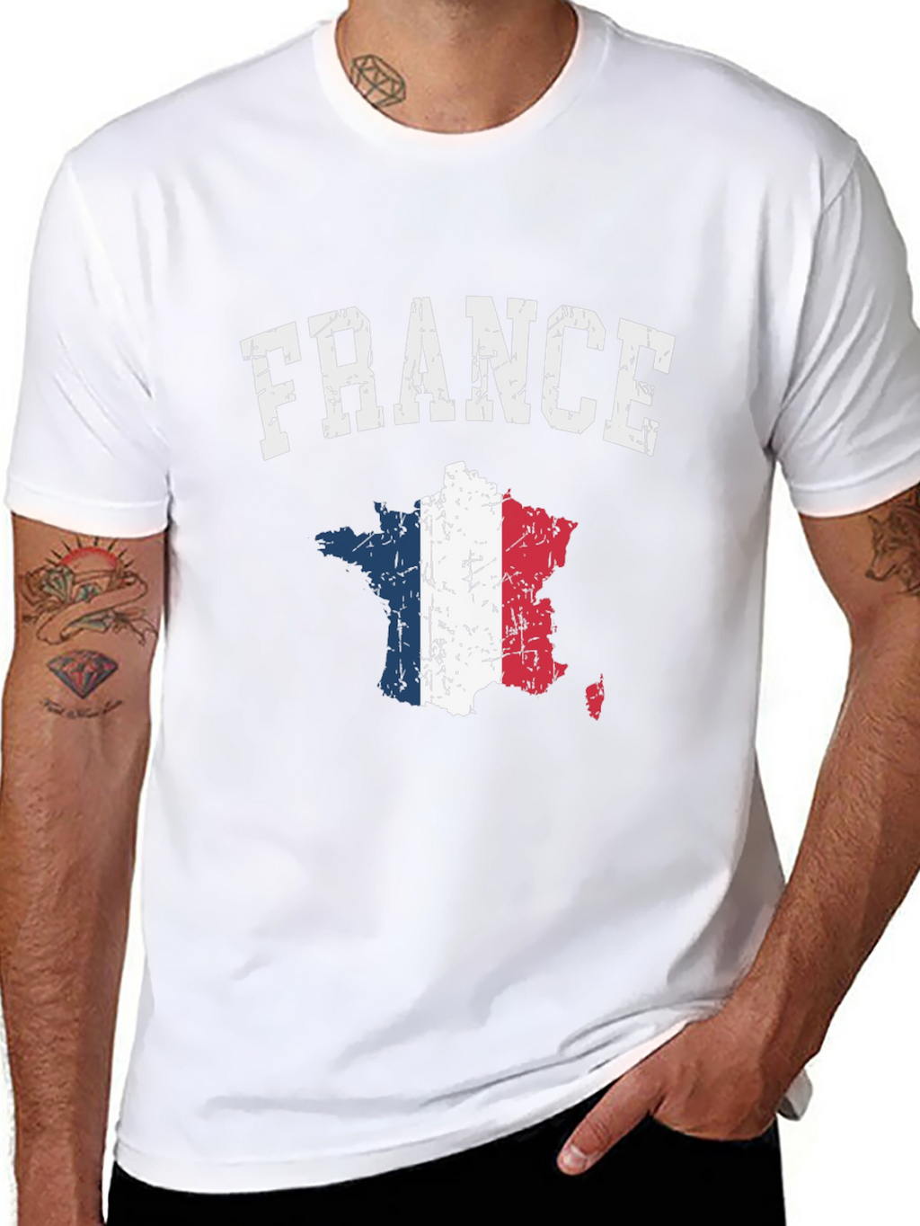 France Flag Map T-Shirt - Distressed Design