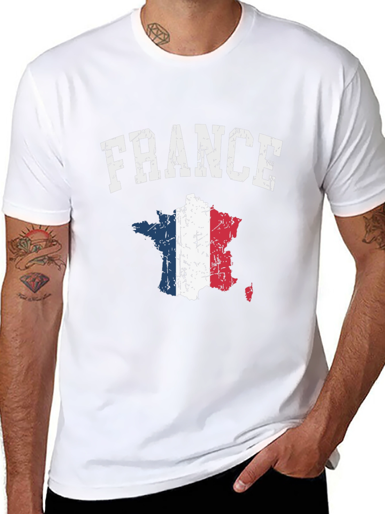 France Flag Map T-Shirt - Distressed Design