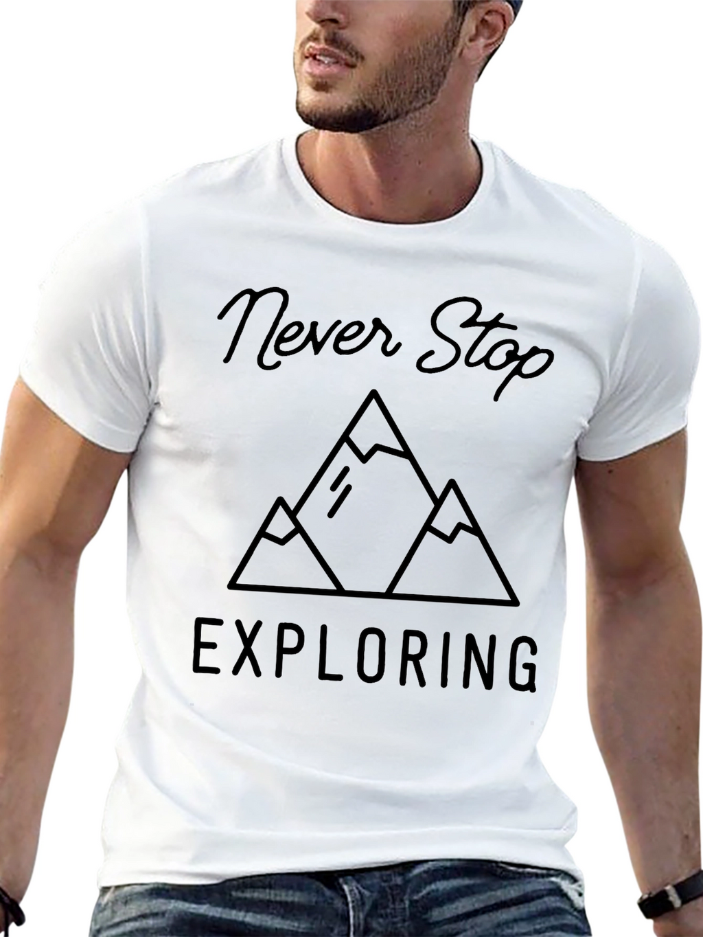 Never Stop Exploring Black Graphic T-Shirt