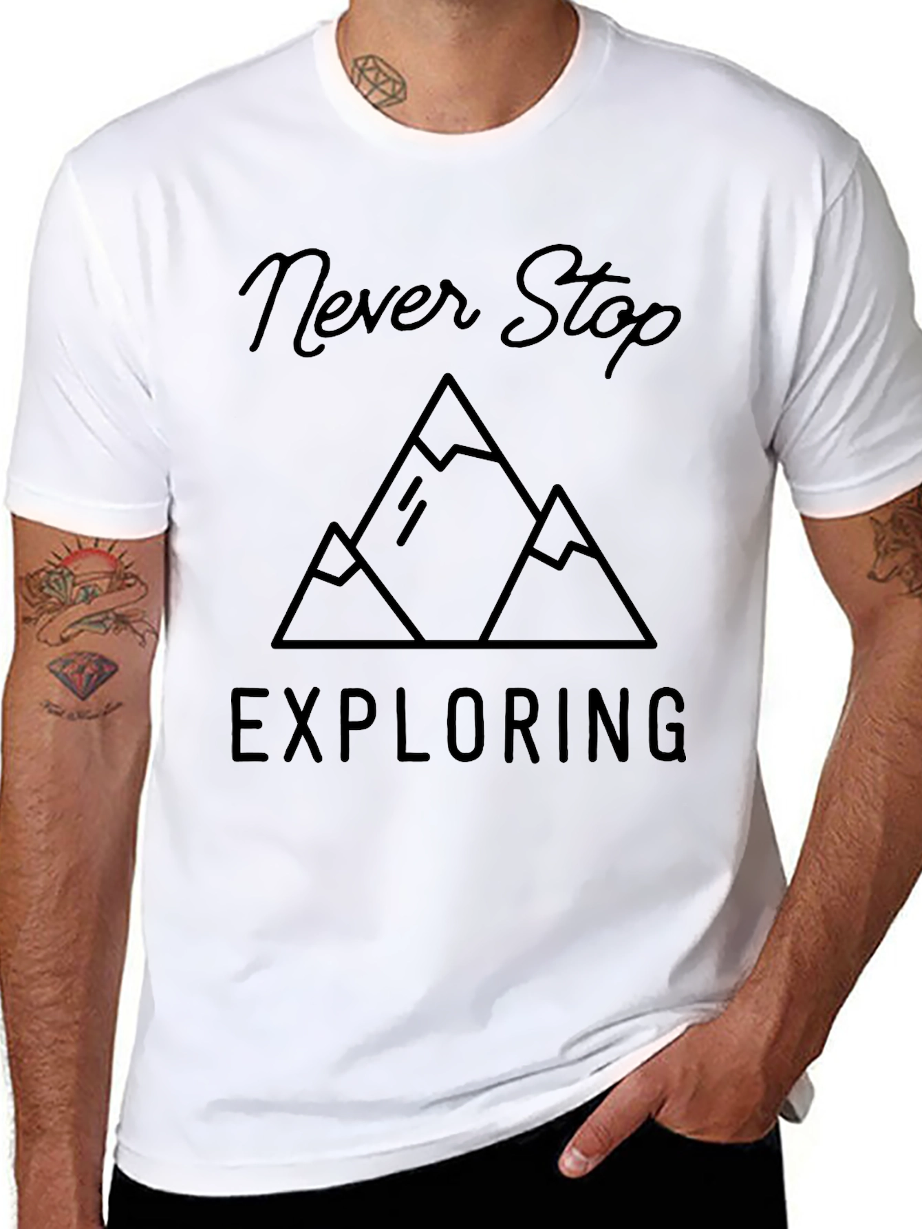 Never Stop Exploring Black Graphic T-Shirt
