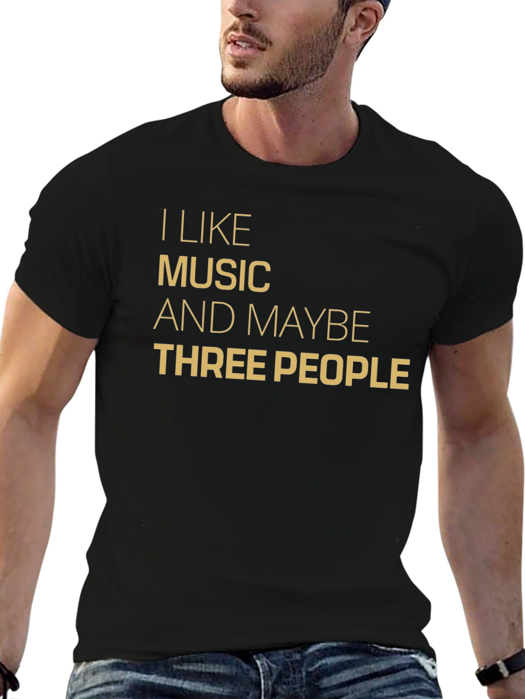 I Like Music and Maybe Three People Black T-Shirt