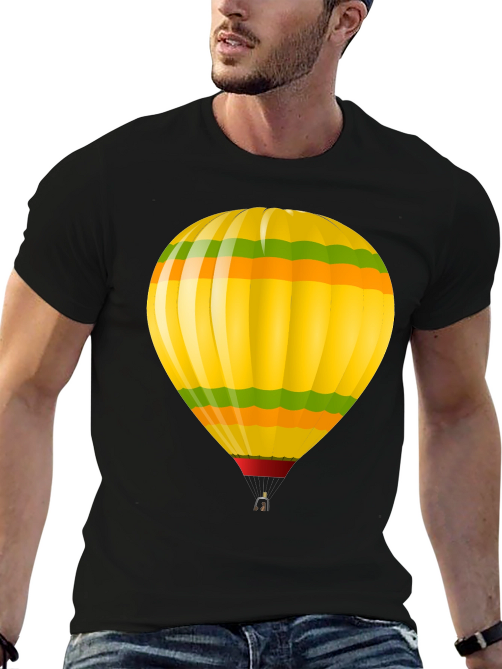 Hot Air Balloon Graphic T-Shirt - Black Cotton Tee