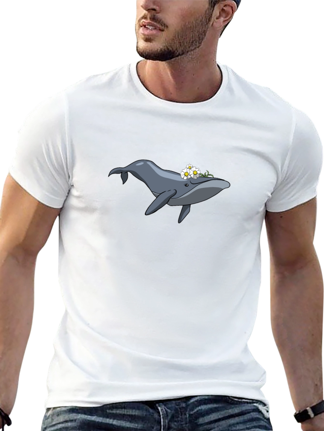 Whale & Flower Graphic T-Shirt - Soft Cotton Tee