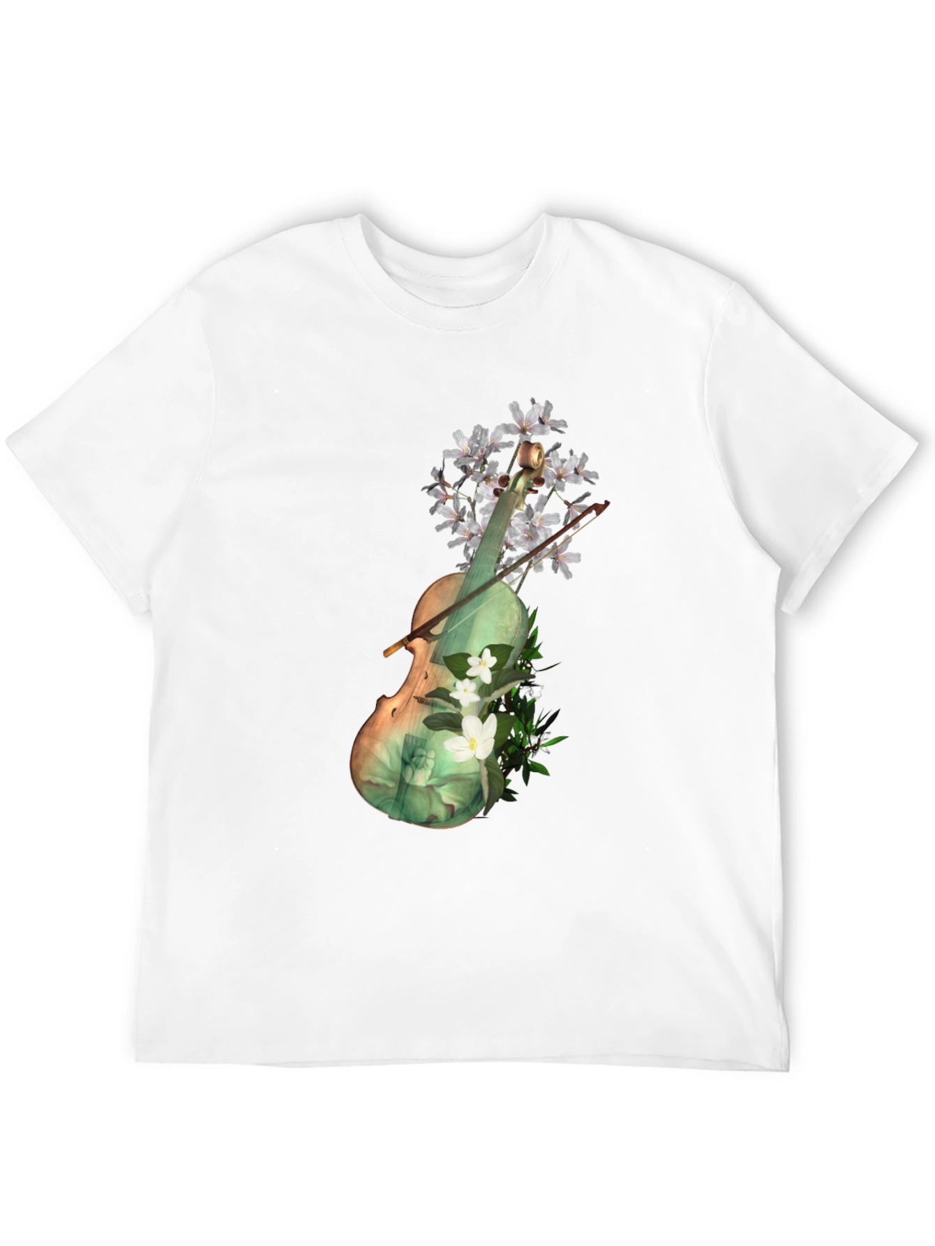 Floral Violin Graphic Tee - Artistic Black T-Shirt