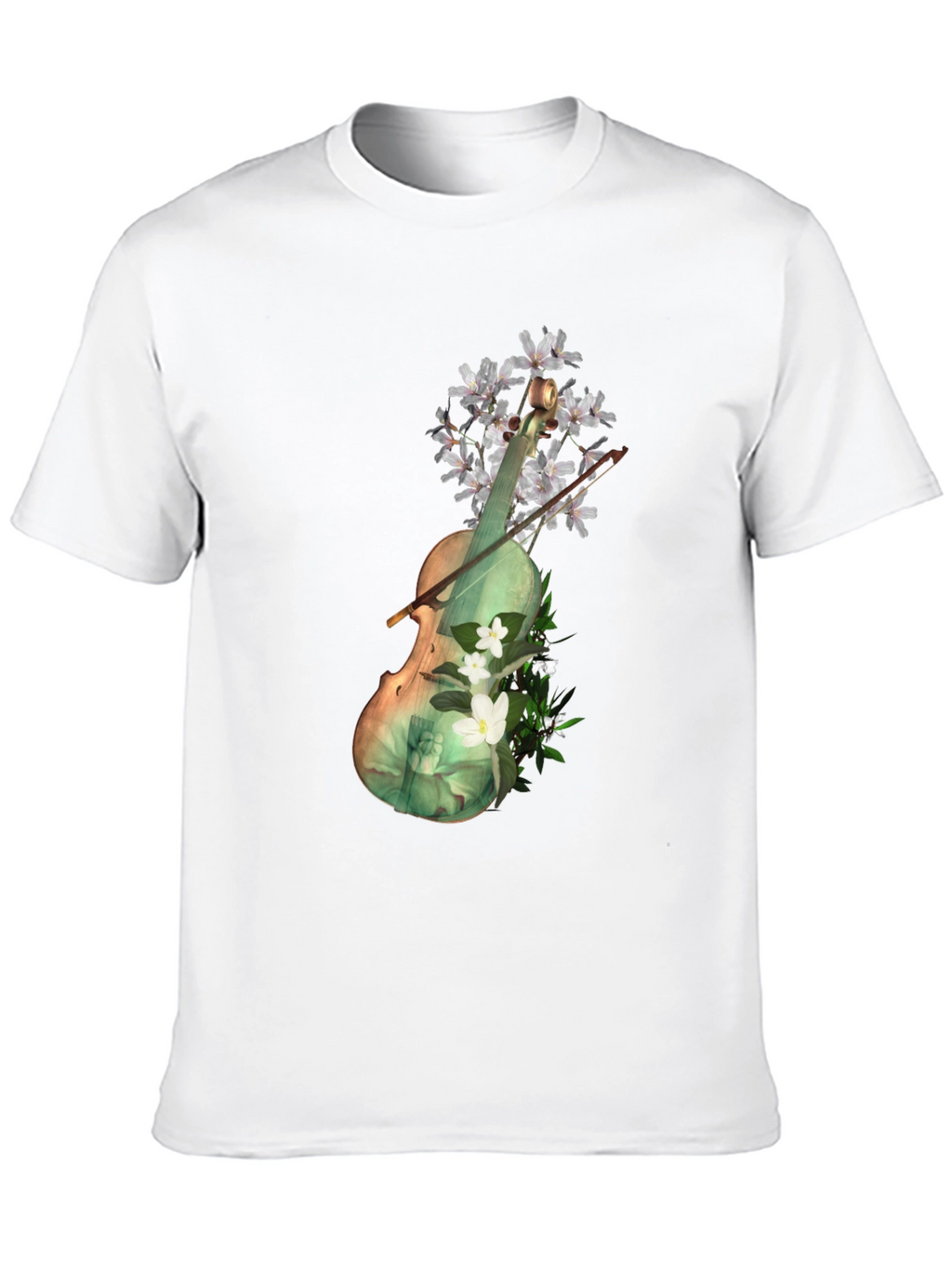 Floral Violin Graphic Tee - Artistic Black T-Shirt
