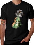 Floral Violin Graphic Tee - Artistic Black T-Shirt