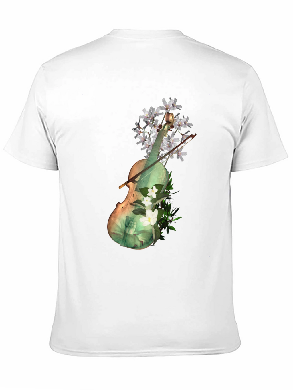 Floral Violin Graphic Tee - Artistic Black T-Shirt