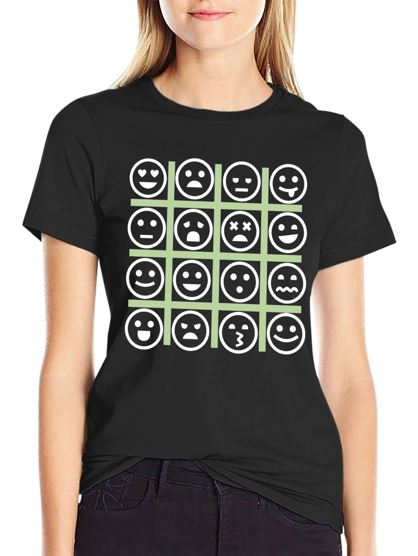 Emoji Expression Grid Black T-Shirt