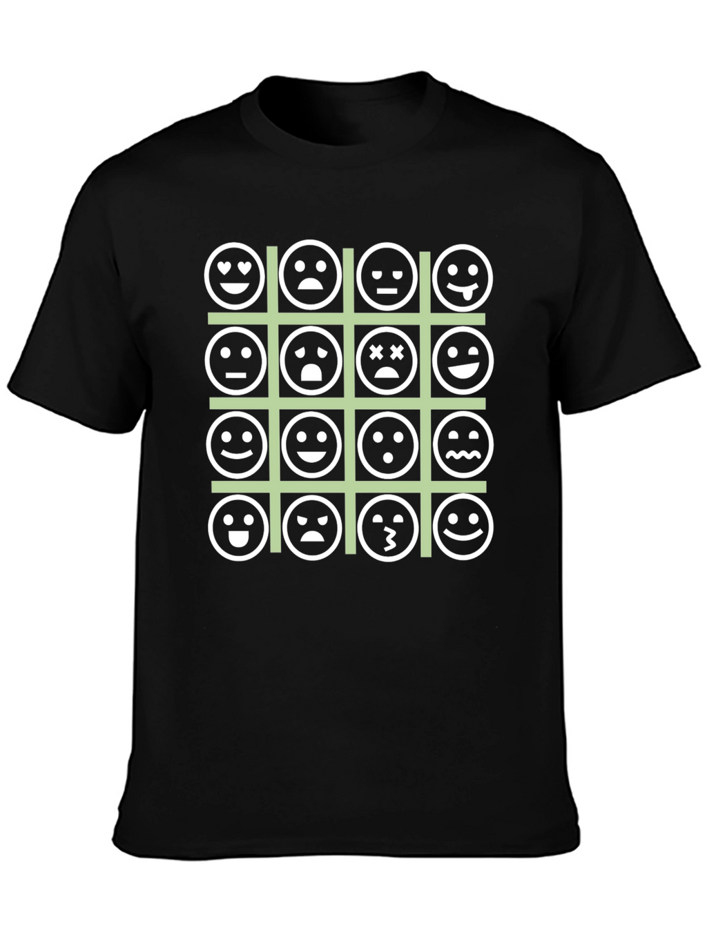 Emoji Expression Grid Black T-Shirt